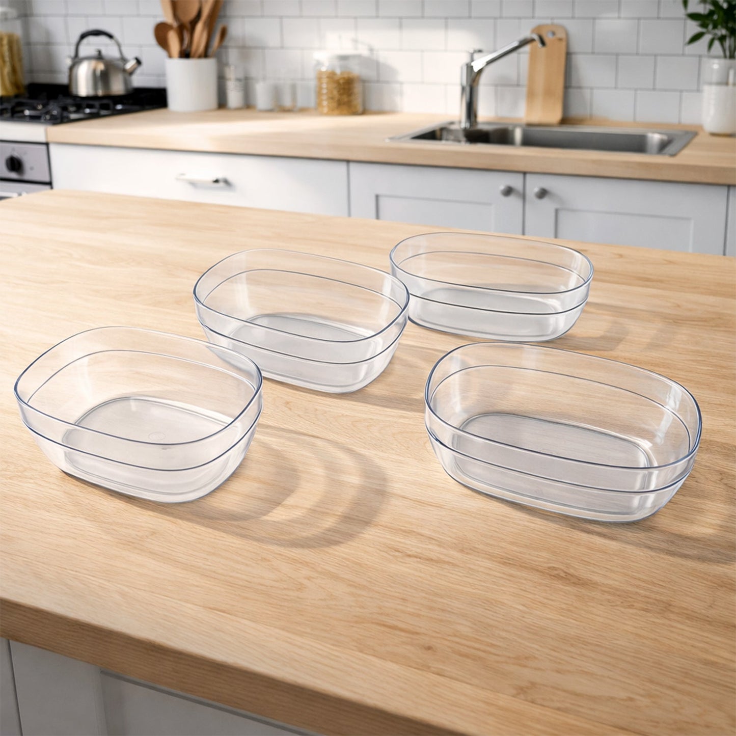 Stackable clear bowl set perfect for serving and food storage