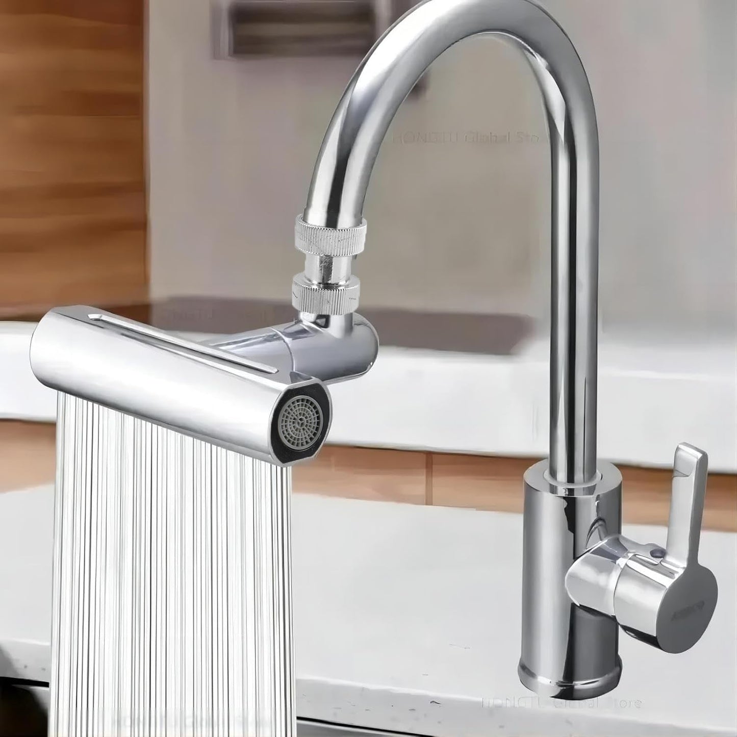 Side view of the durable plastic shower head, showcasing its sleek design.