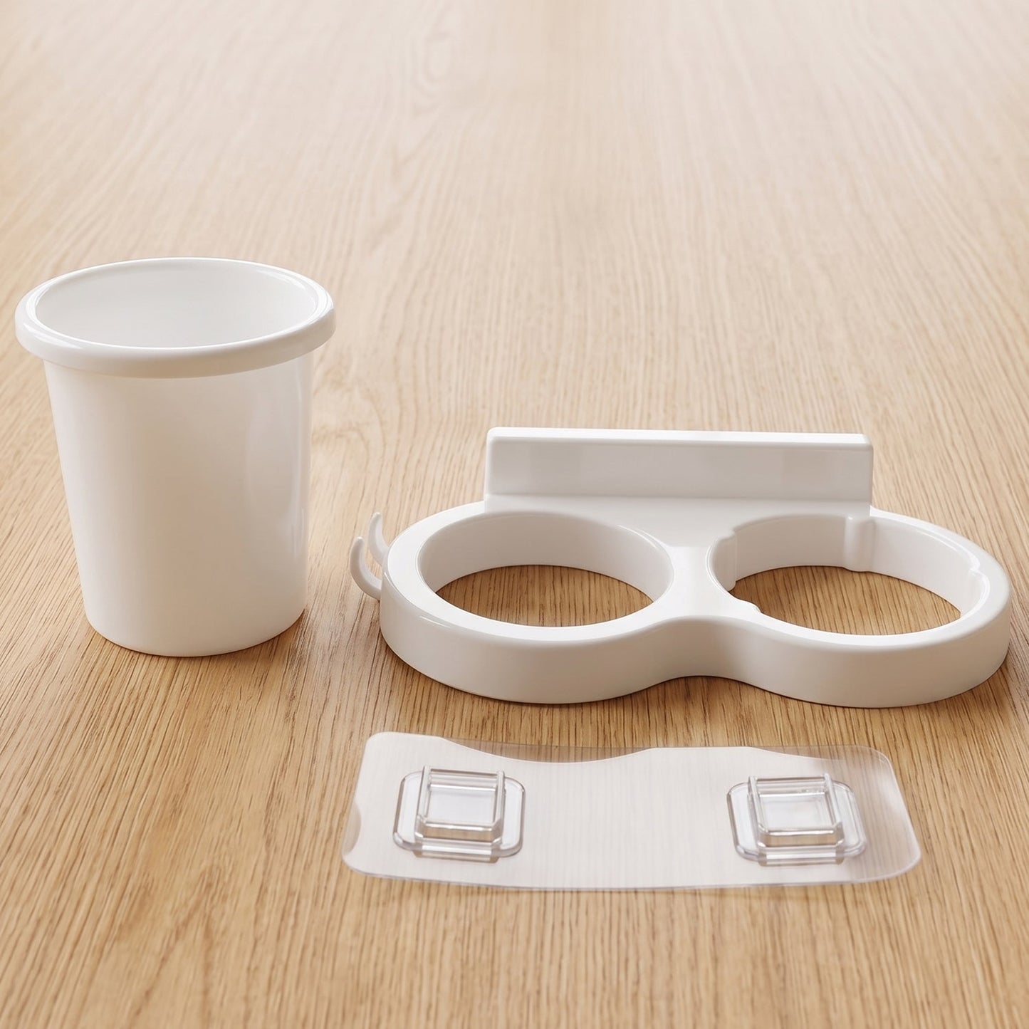 Durable plastic toothbrush holder for wall mounting in bathrooms