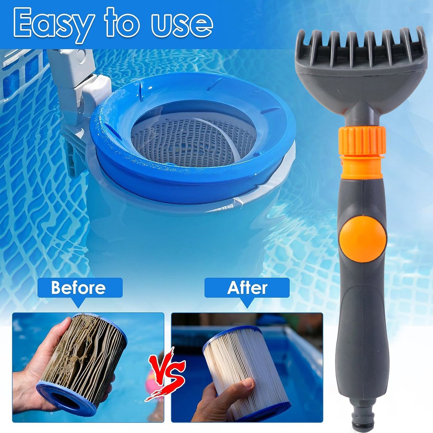 Tool for cleaning pool filter cartridges with multi-jet nozzle design