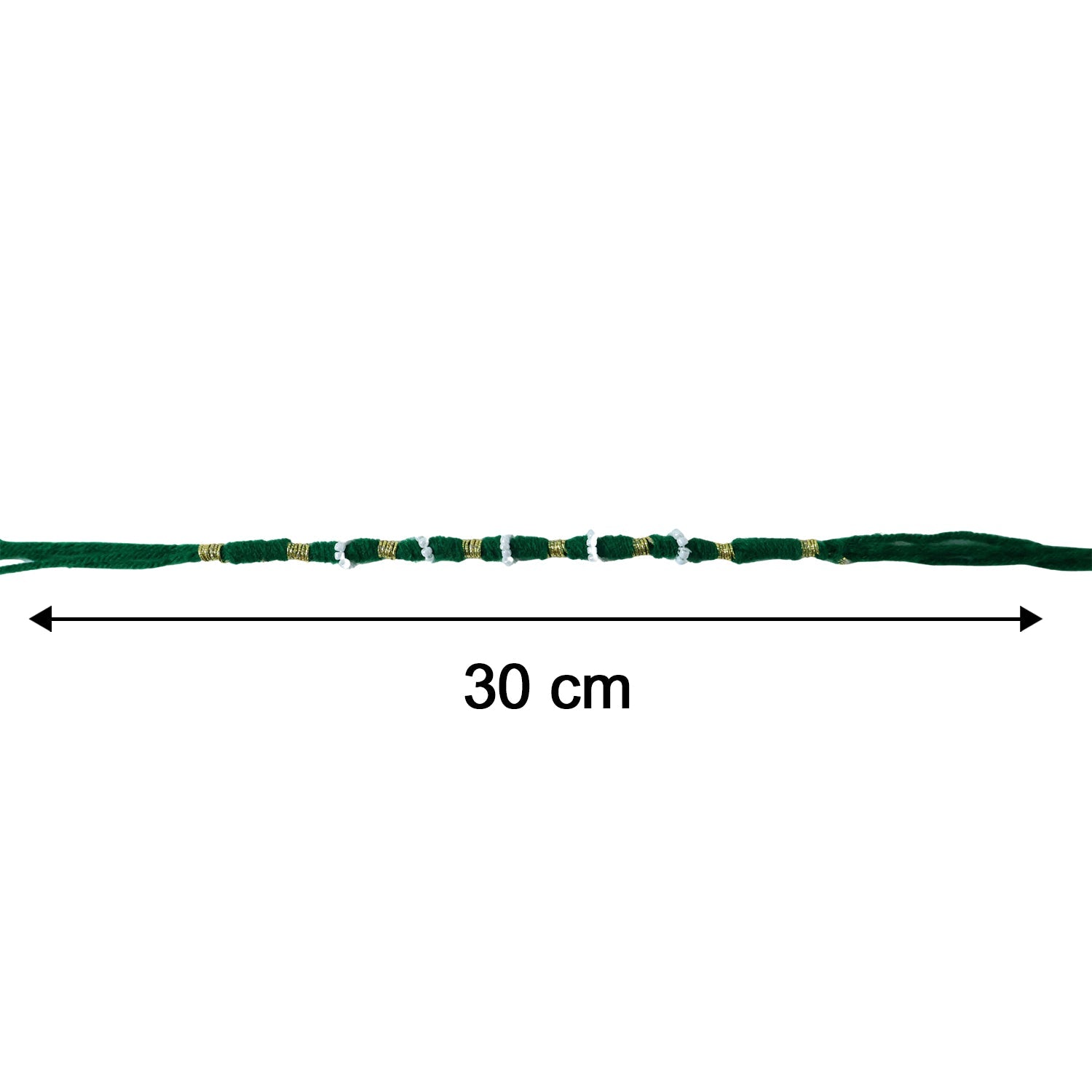 Size view of traditional green beaded rakhi