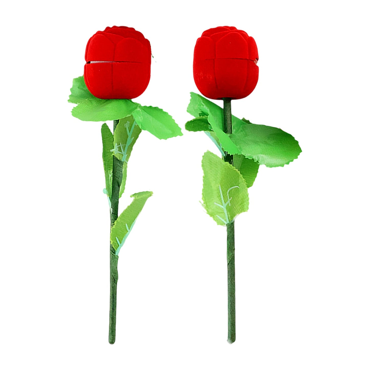 Top view of flower-shaped artificial rose ring box displaying elegant ring presentation case