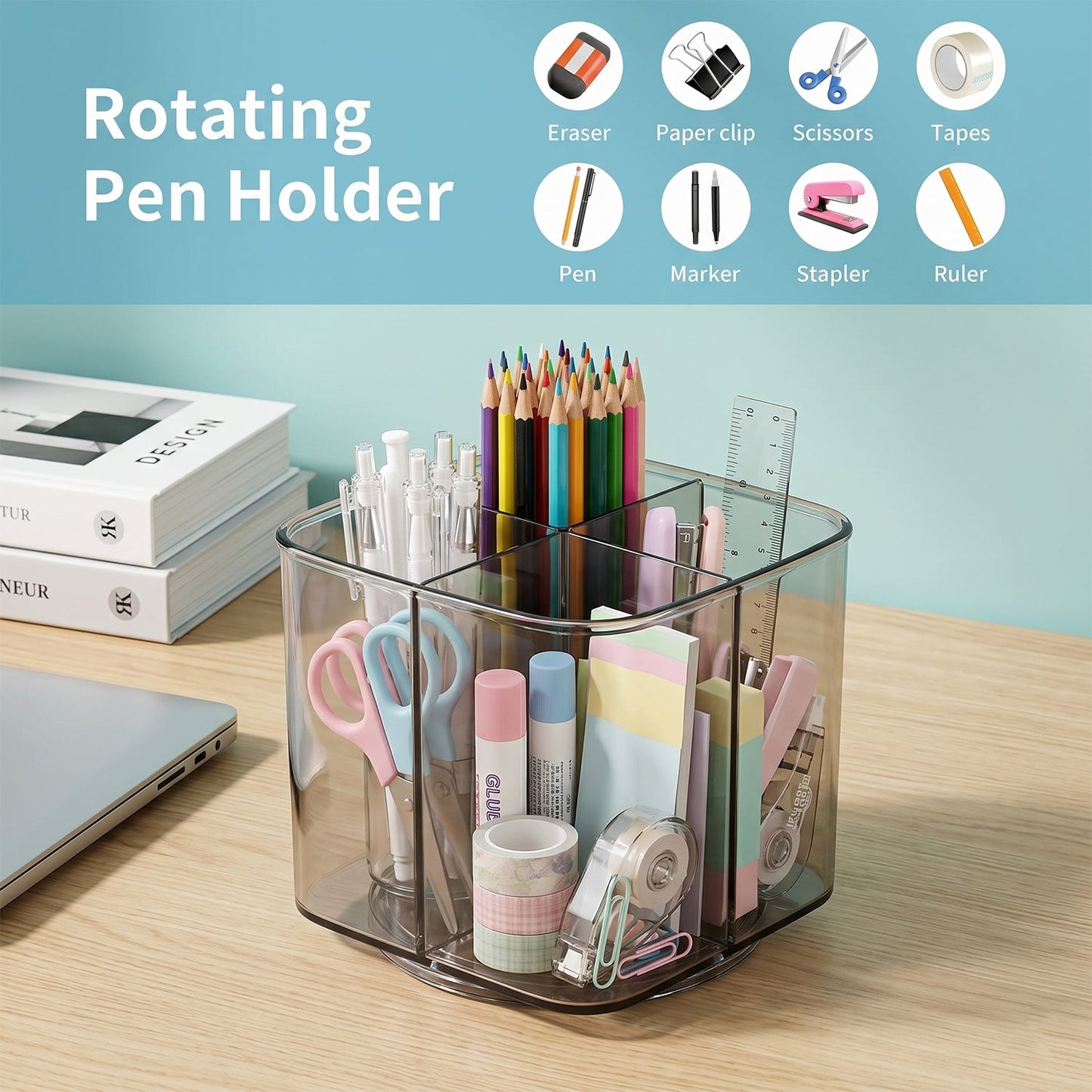Pen stand spinning to show 360¡ rotation