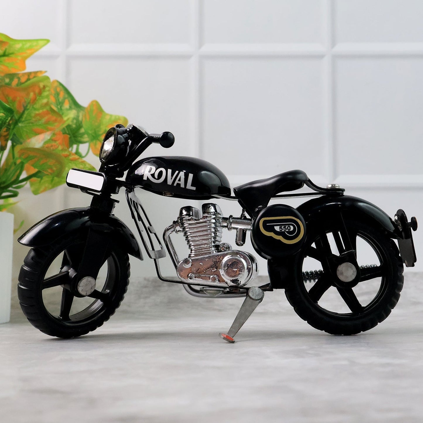 Close-up of bullet bike toy miniature model metal body and wheels