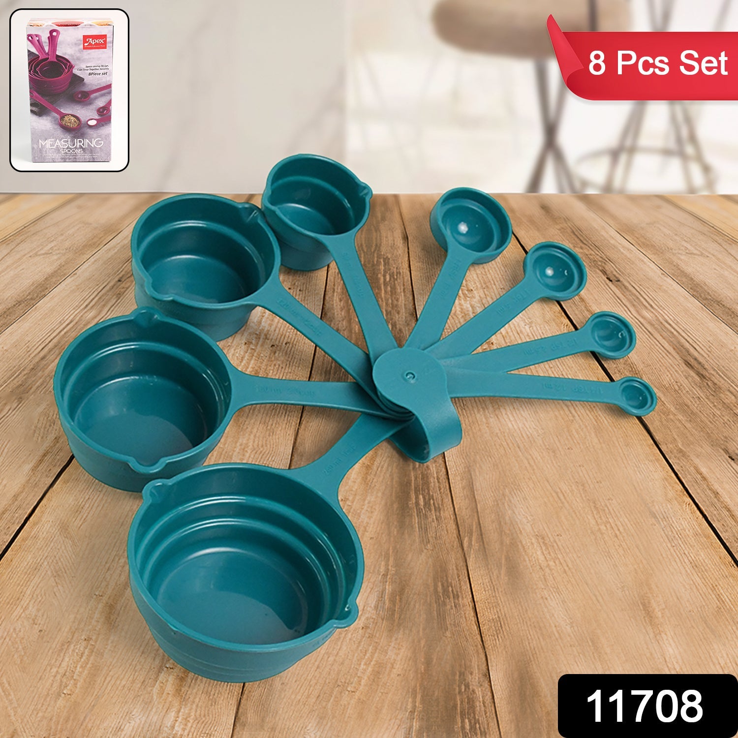 Closeup of Apex measuring spoons and cups with clear markings