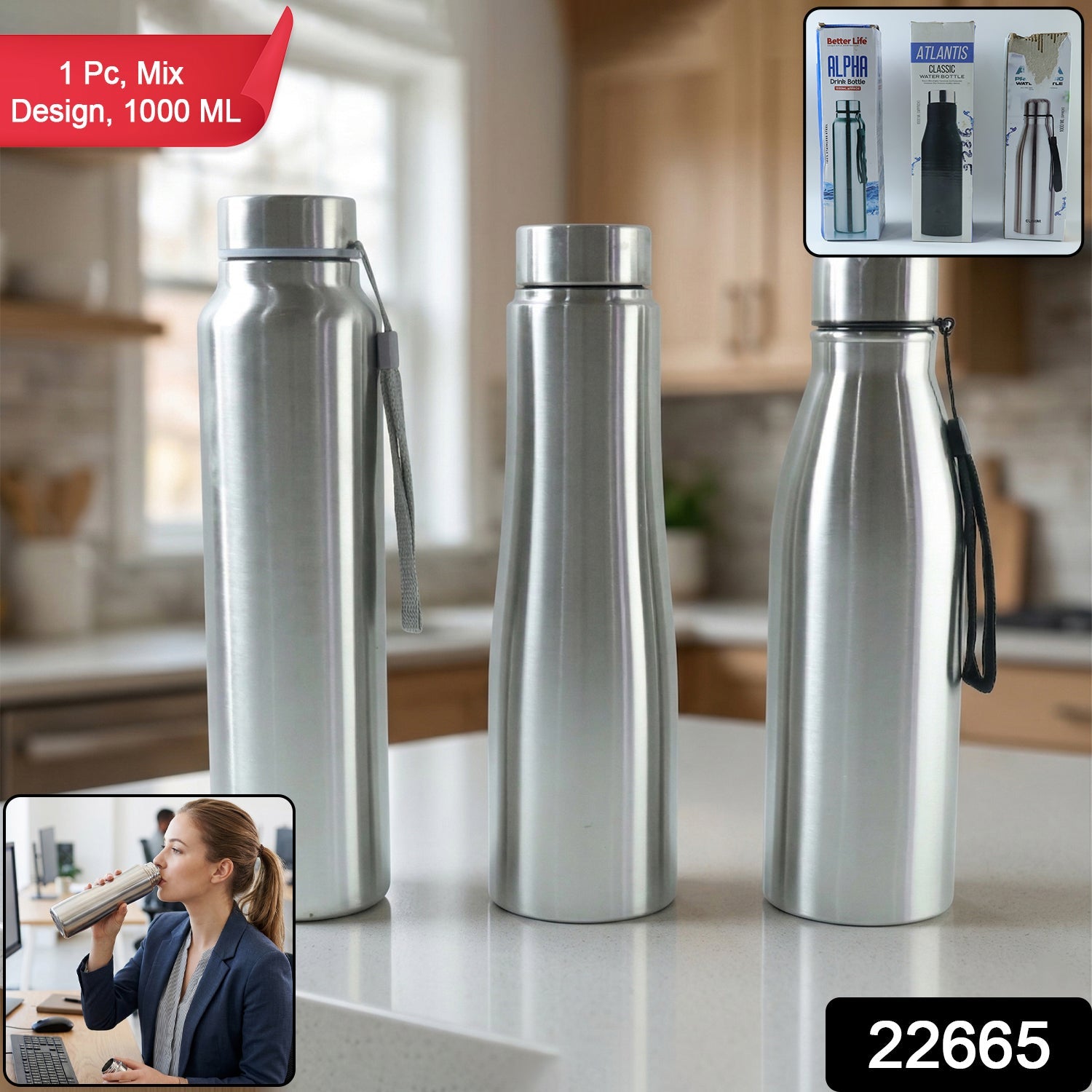 Stainless steel water bottle with secure leak-proof lid