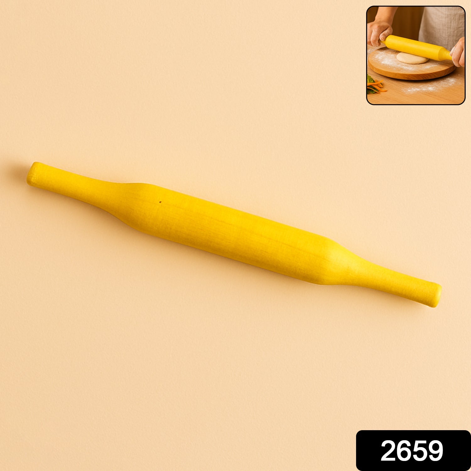 Full length view of the classic Bombay belan, a sturdy wooden rolling pin.