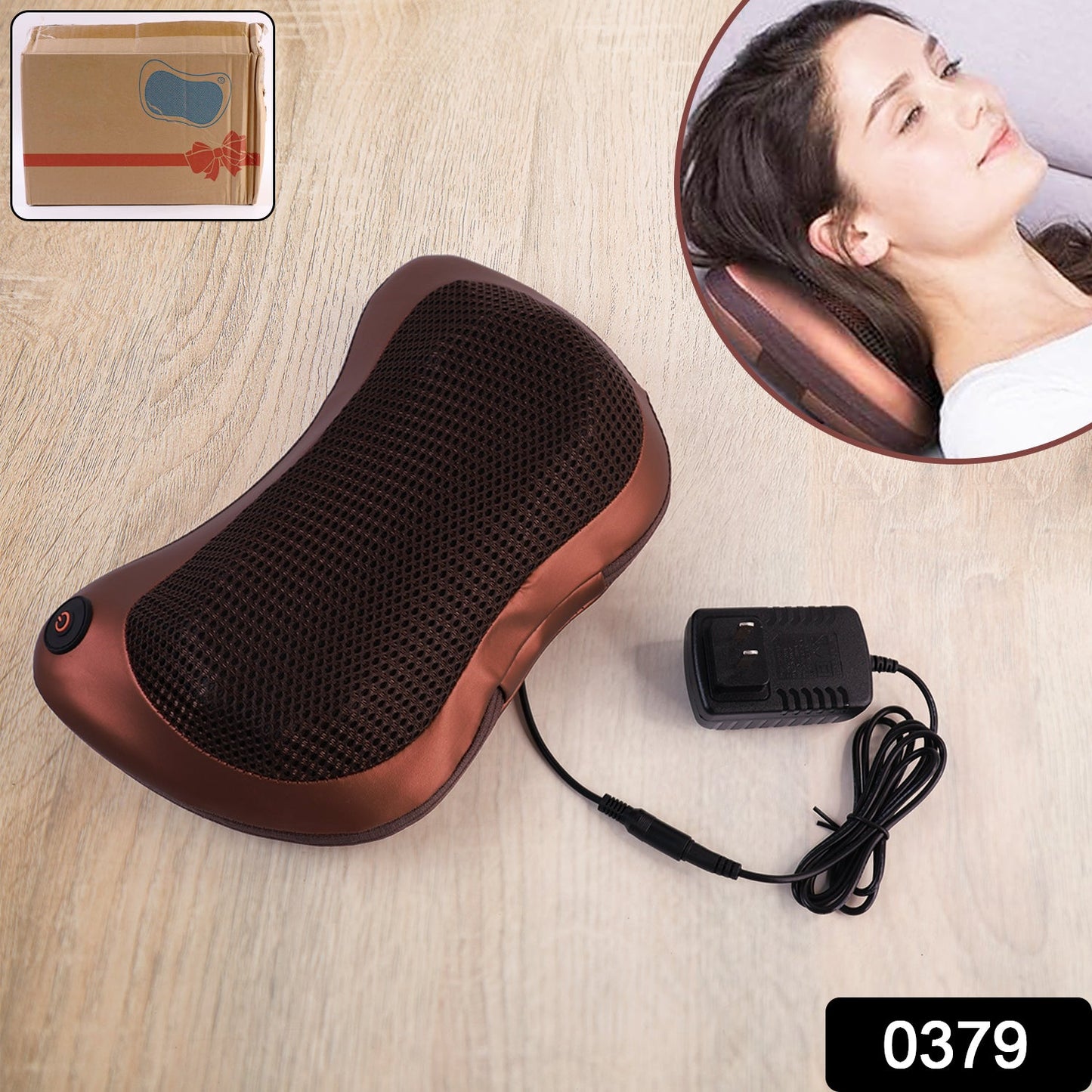 User enjoying the Professional Massage Pillow for neck and back pain relief.