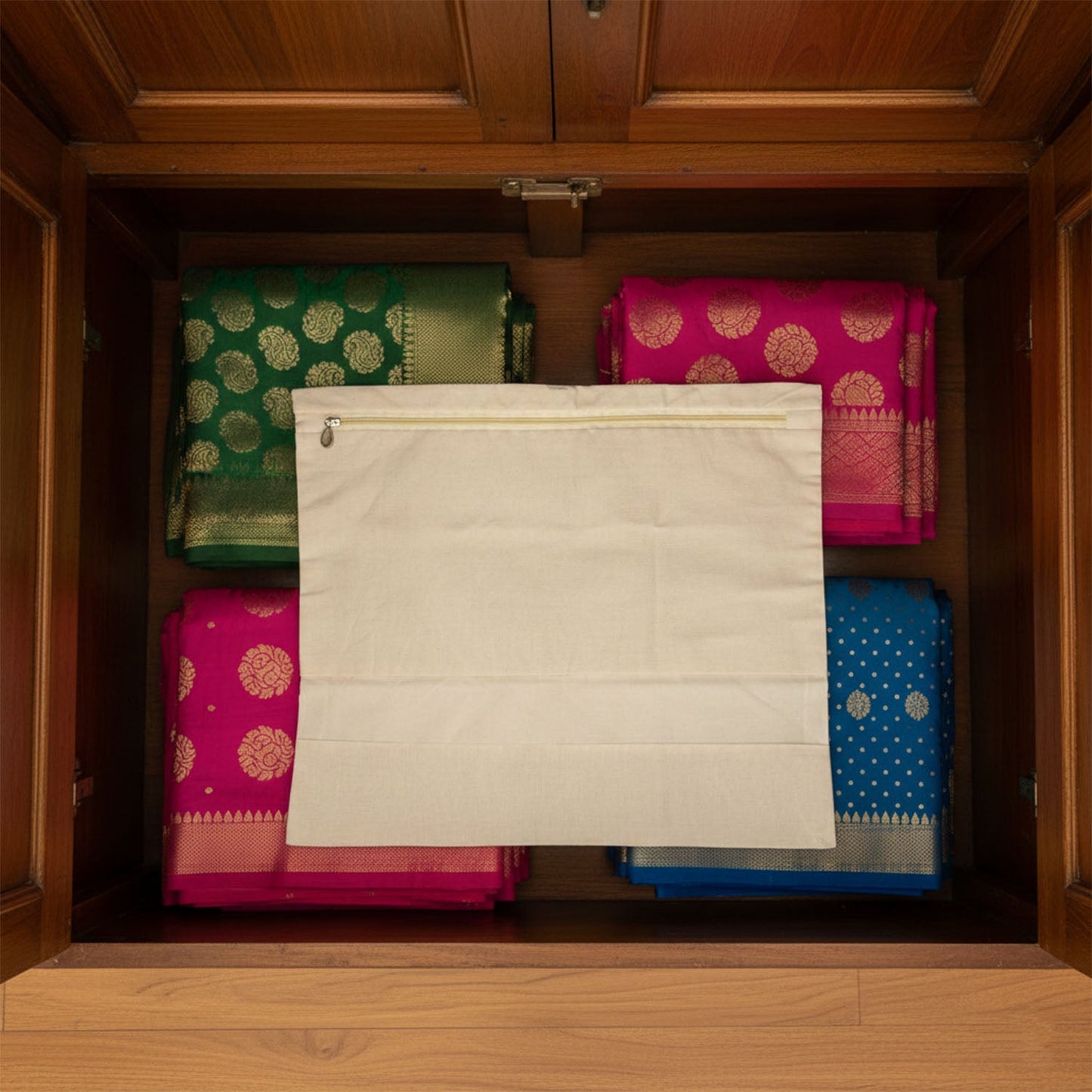 Multiple zip closure storage pouches for organizing clothes and accessories