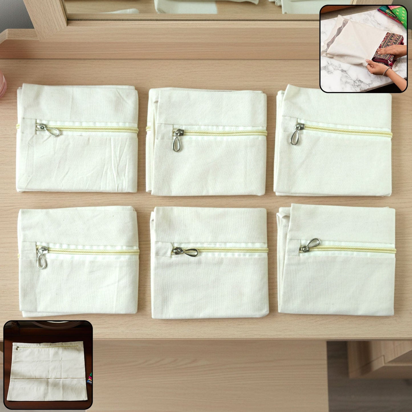 Pack of 6 saree storage bags with zip closure to protect garments