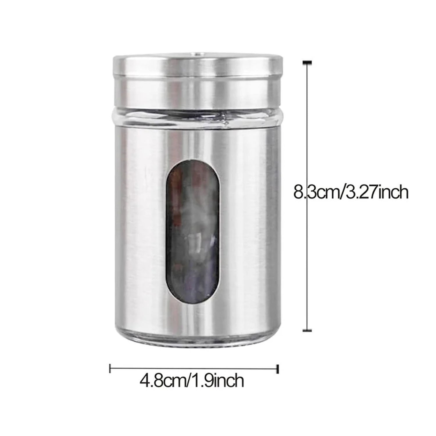 Measurement image showing dimensions of stainless steel spice jar