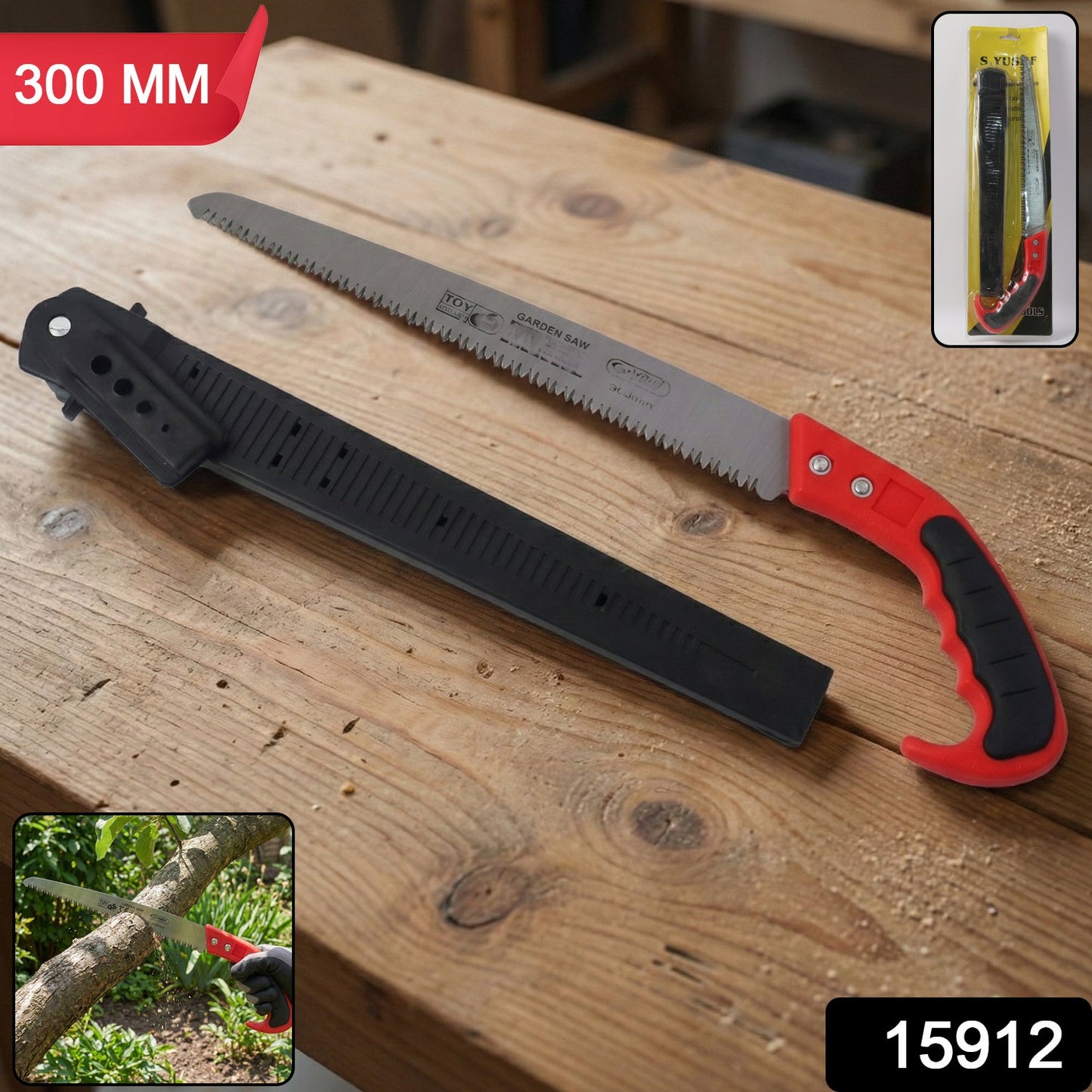 Manual wood cutting saw with ergonomic non-slip handle for garden use