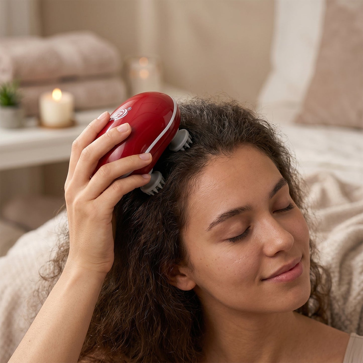 Close-up of the scalp massager's rotating nodes
