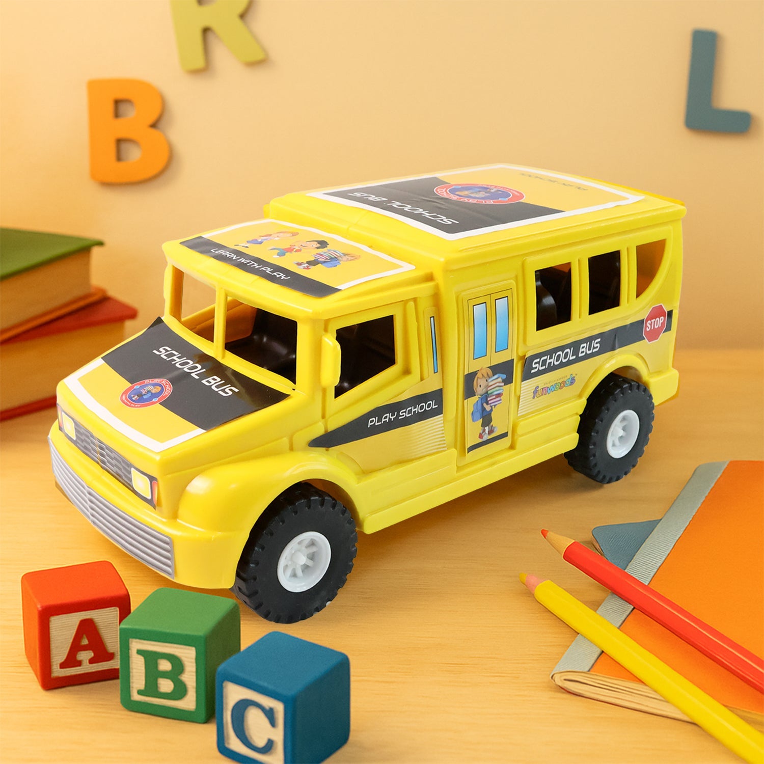 Push friction-powered bus toy for kids indoor and outdoor play