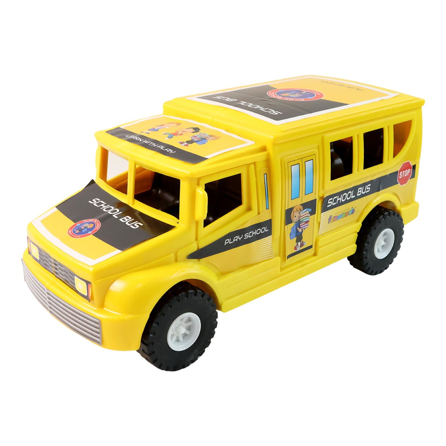 Children's durable bus toy vehicle with smooth rolling tires