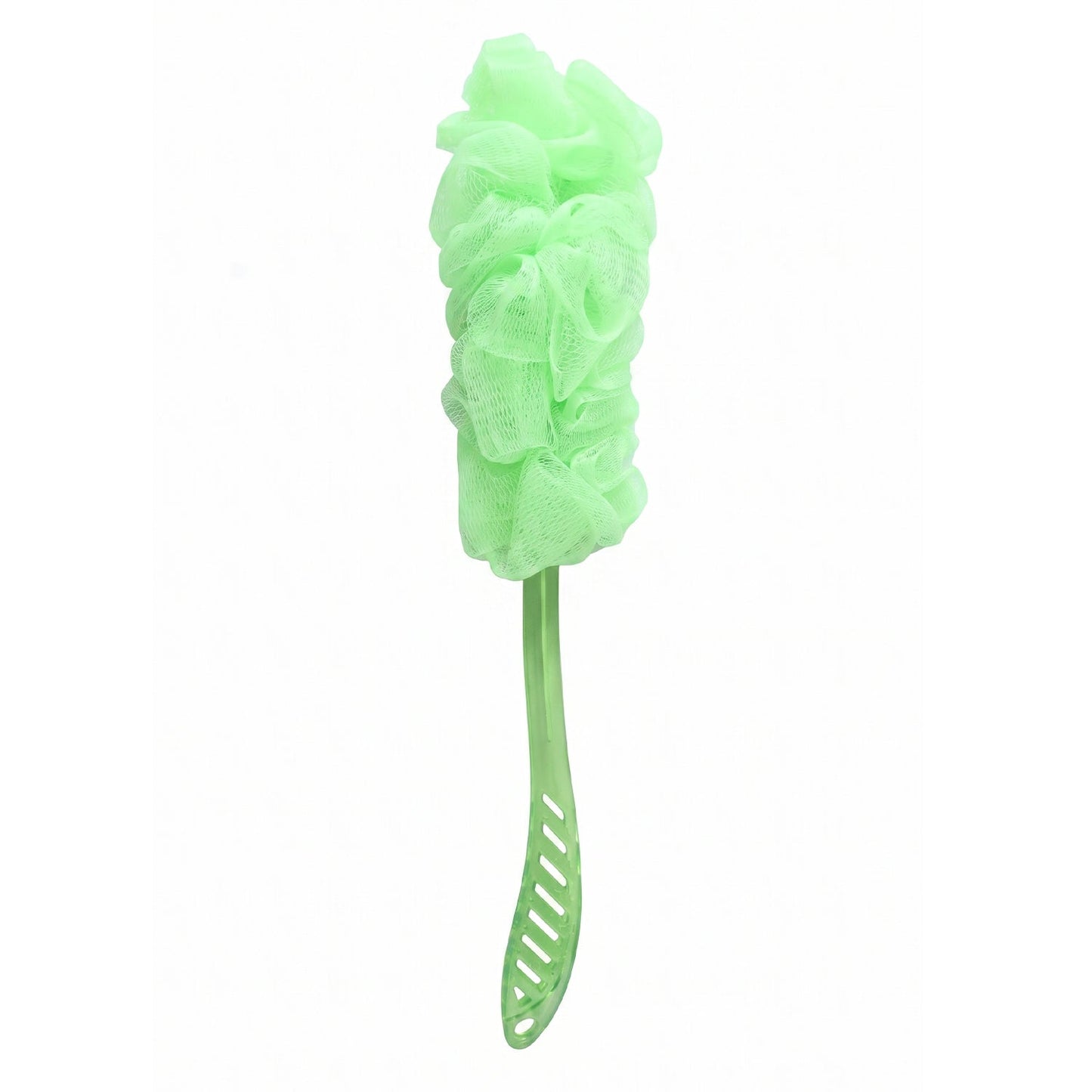 Ergonomically designed handle of the bath loofah brush for comfortable use.
