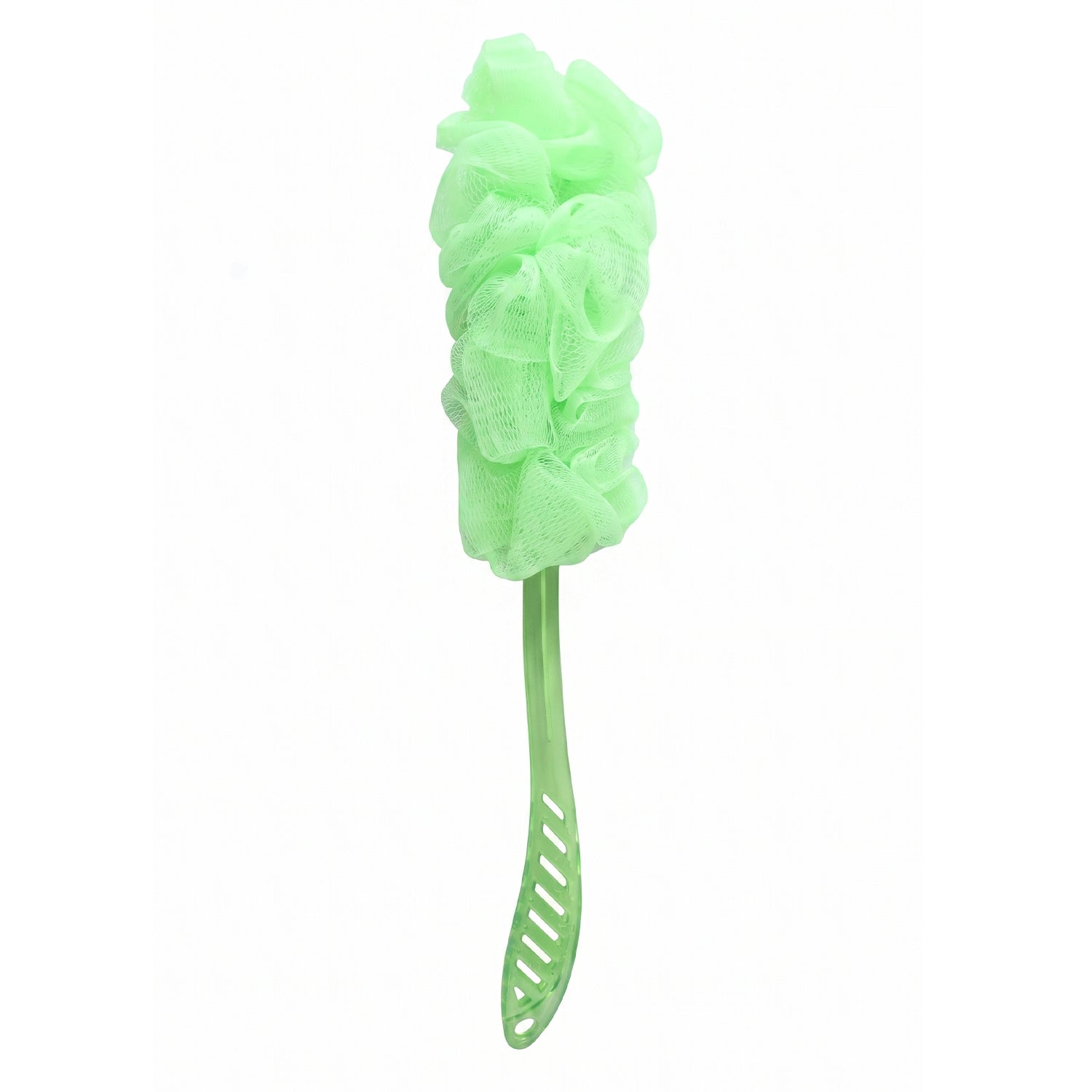 Ergonomically designed handle of the bath loofah brush for comfortable use.