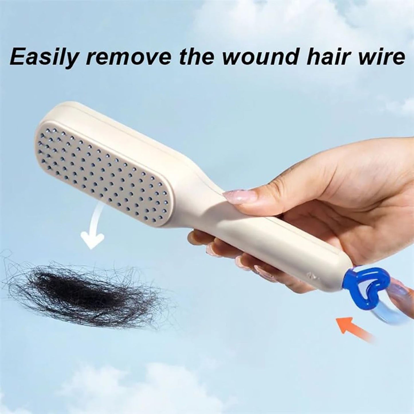 User brushing through hair with the Self-Cleaning Hairbrush for detangling