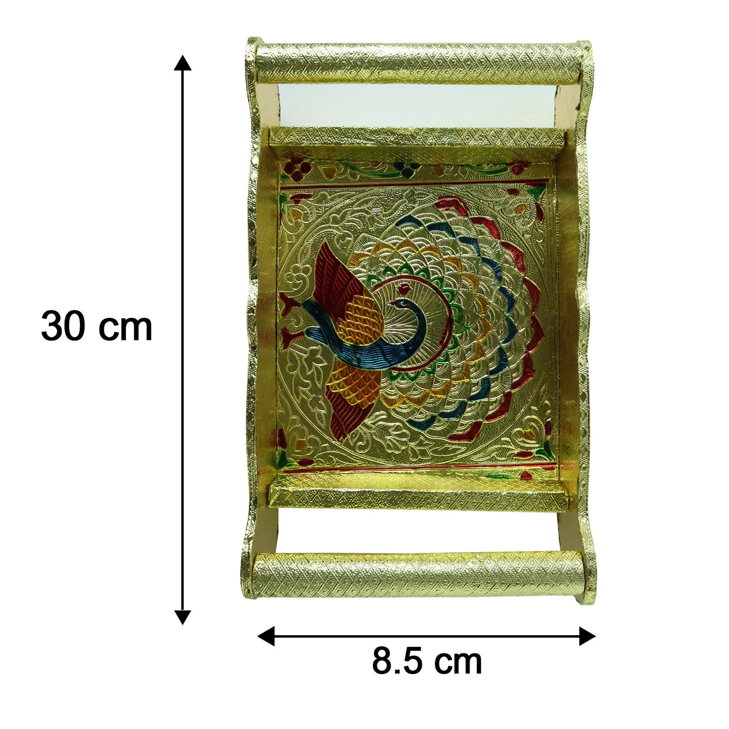 Detailed size specifications for the Minakari serving tray and glasses.