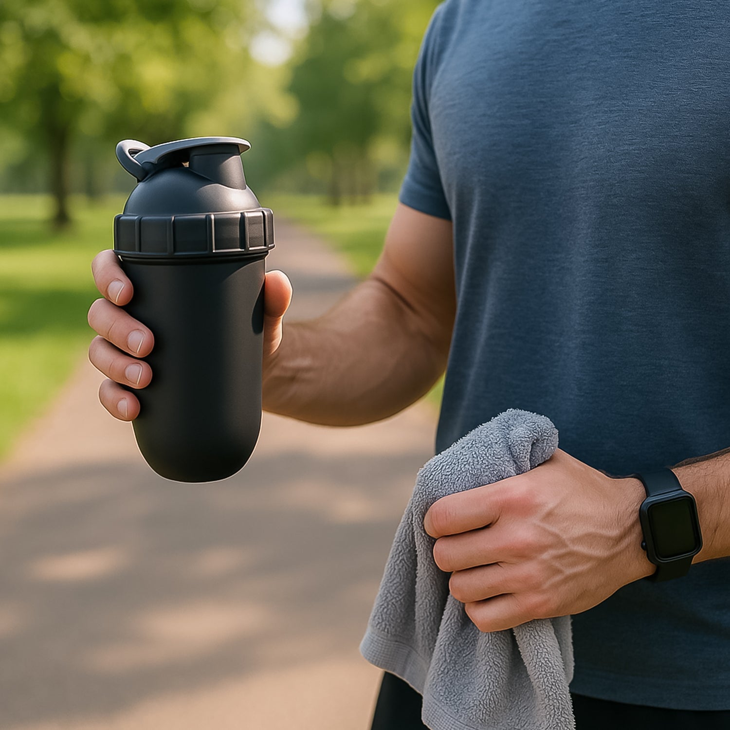 Close-up of lightweight Gym Shaker Bottle 800ML with ergonomic grip