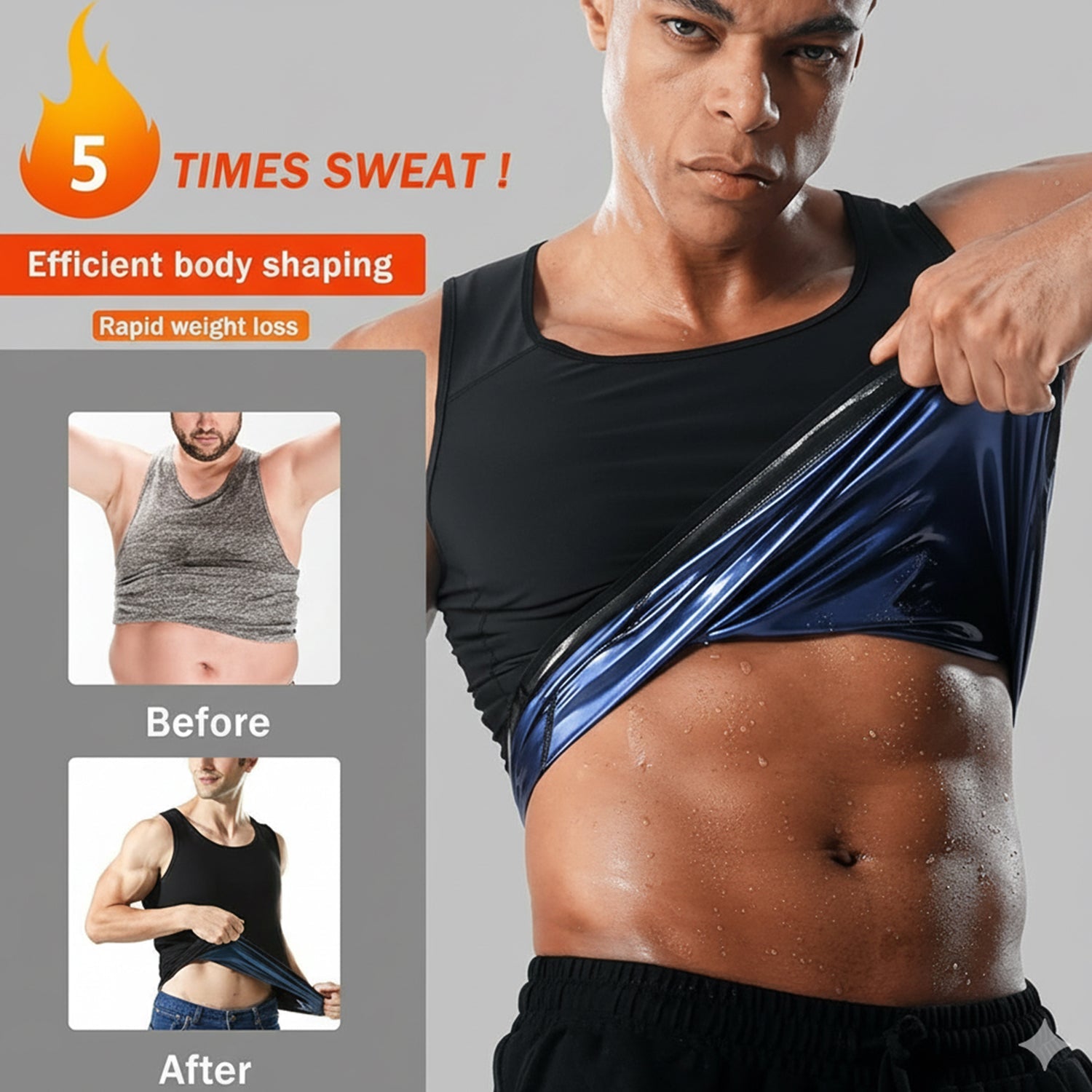 Side view of men’s sweat shaper tank top showing slim fit design