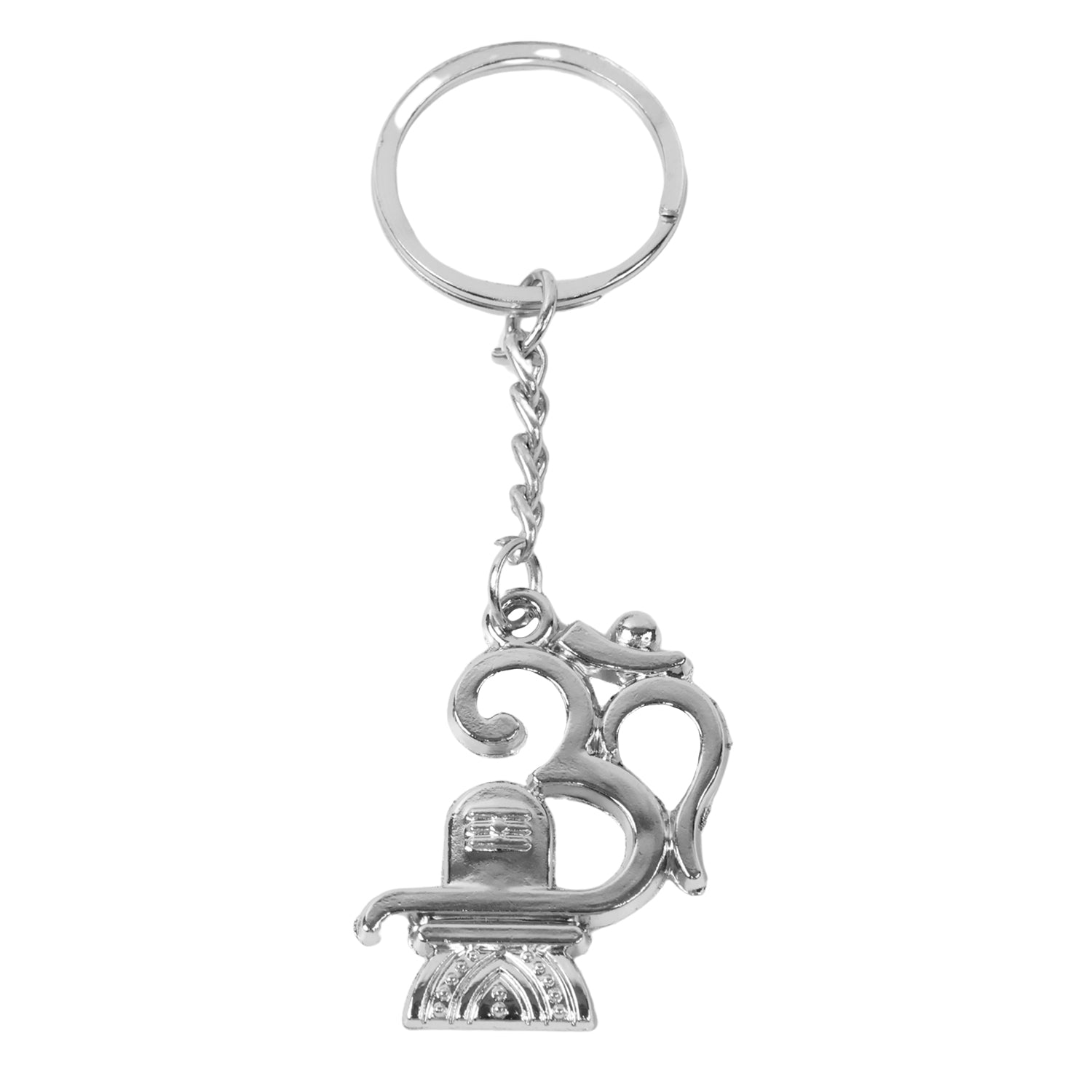 Om with Shivling keychain attached to keyring for keys