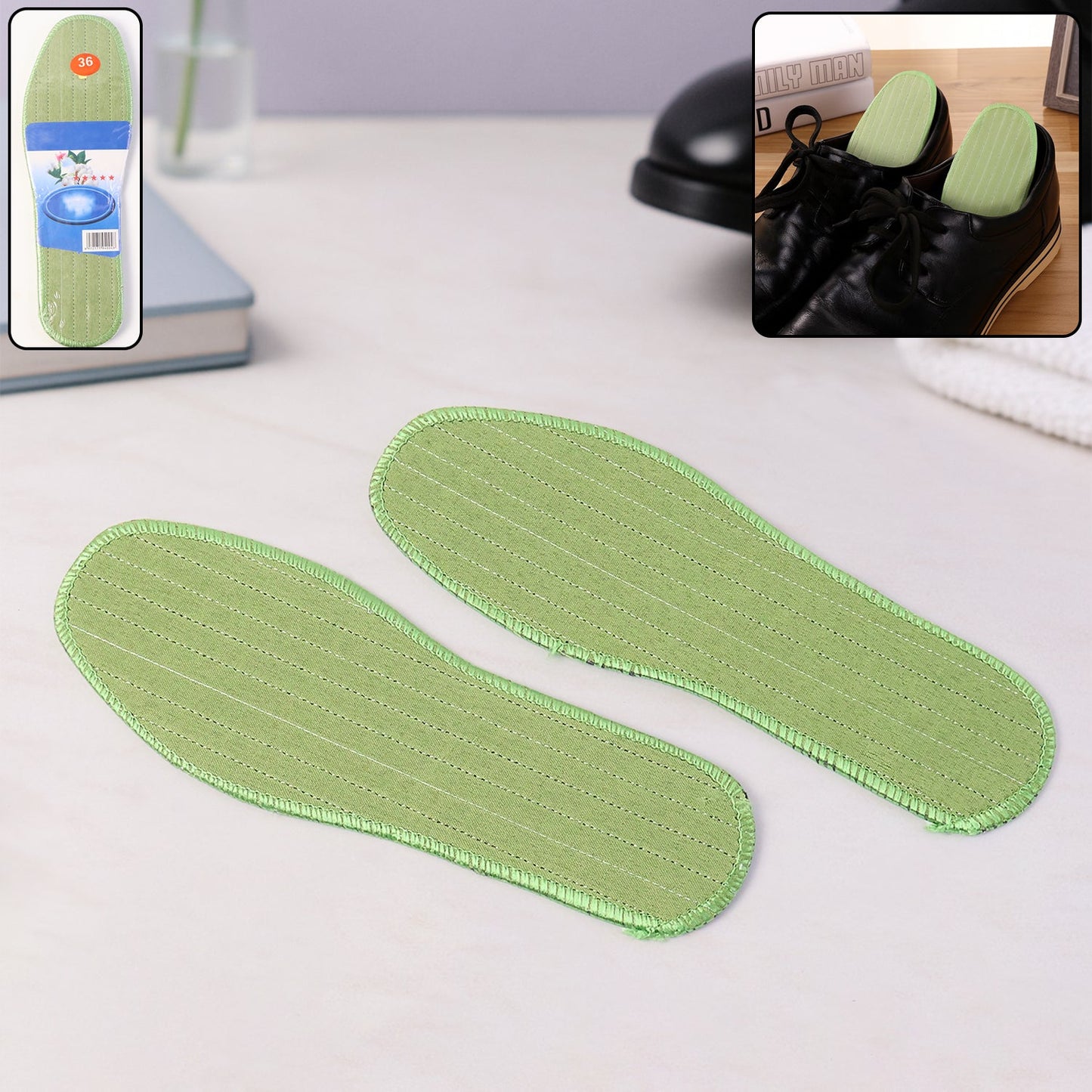 Size 36 comfort shoe insoles with soft cushioning and breathable fabric surface
