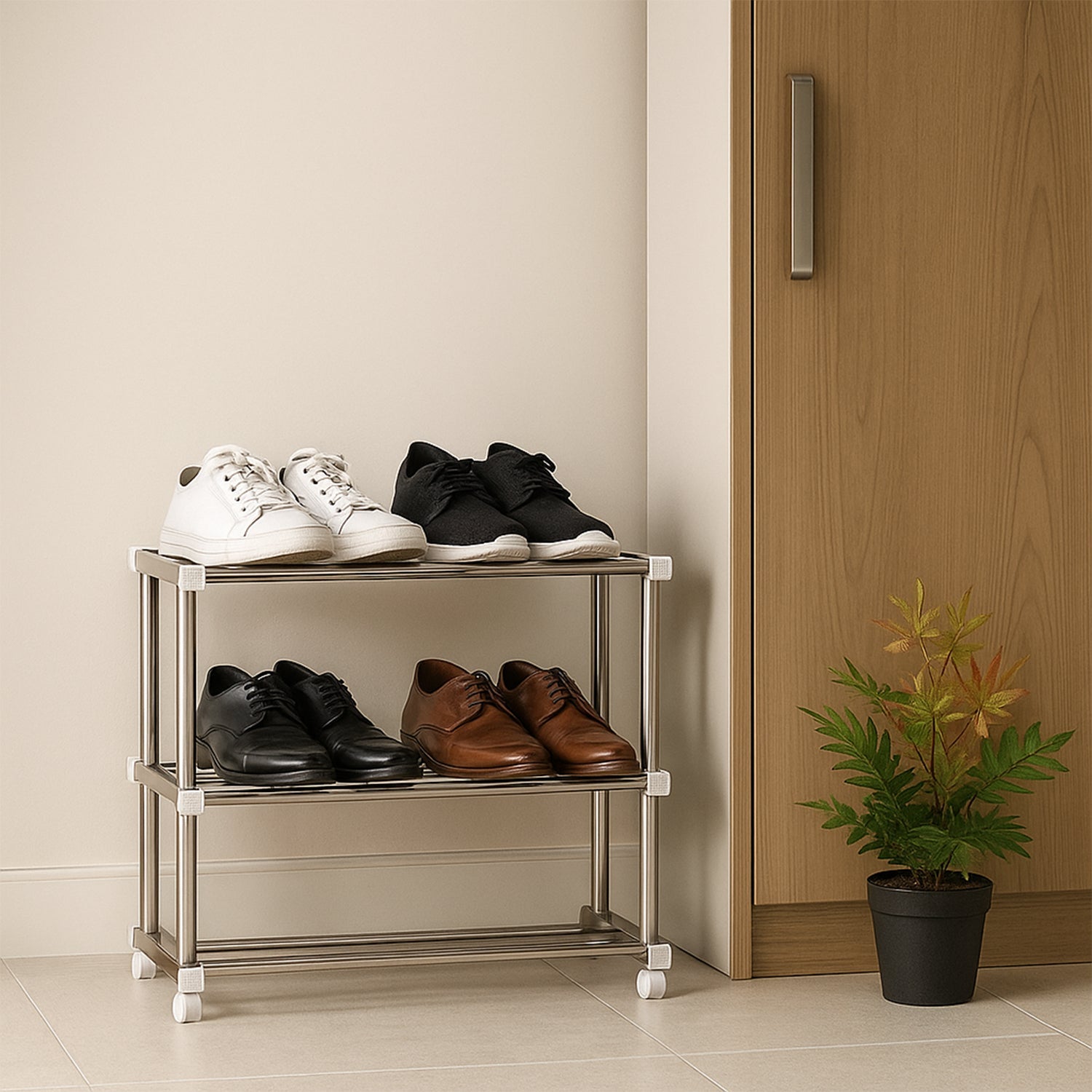 Easy assembly detail of Supermom stainless steel shoe rack