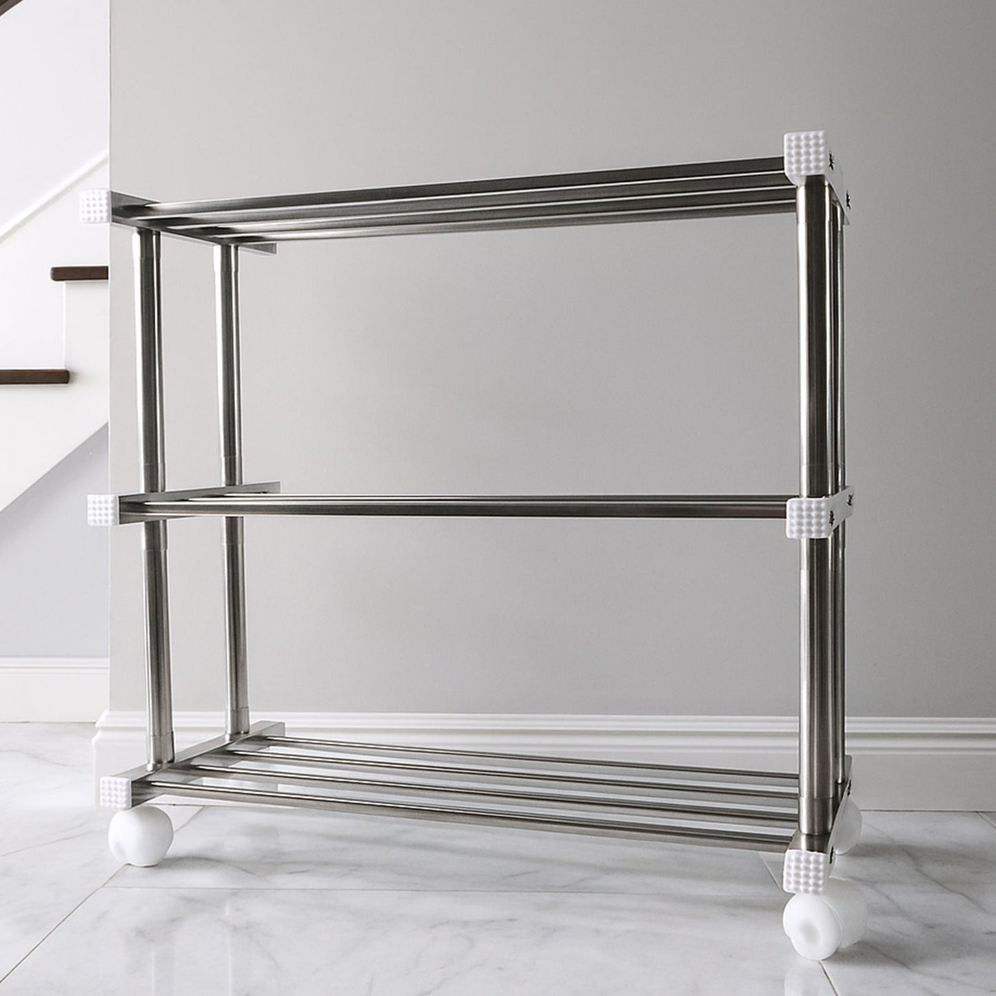 Tiered shoe organizer rack with strong stainless steel rods