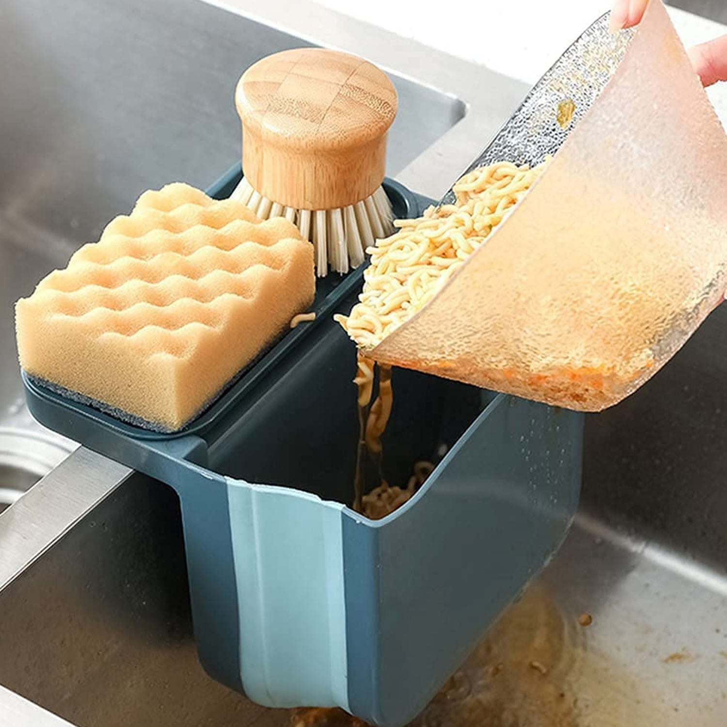Soap and sponge holder basket for sink area