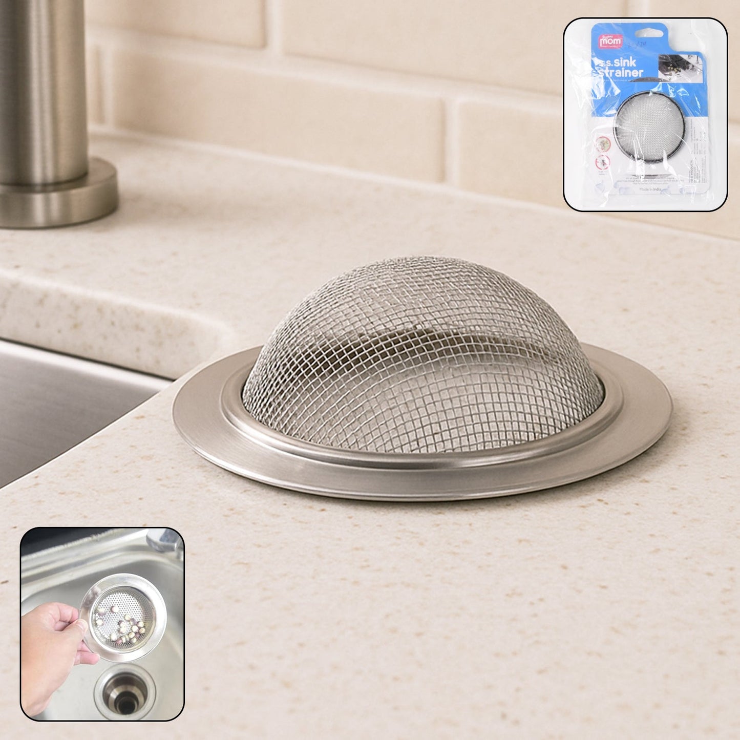 Stainless steel sink strainer designed to prevent kitchen drain clogs