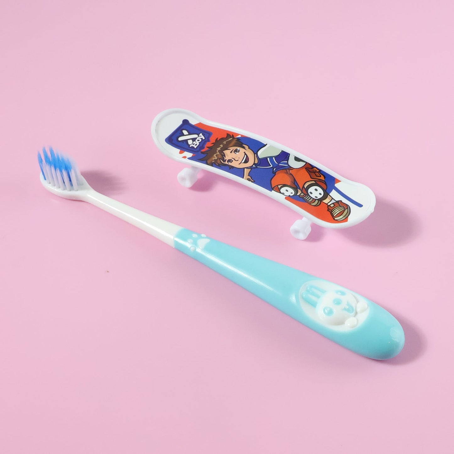 Close view of soft bristle toothbrush designed for children's sensitive gums