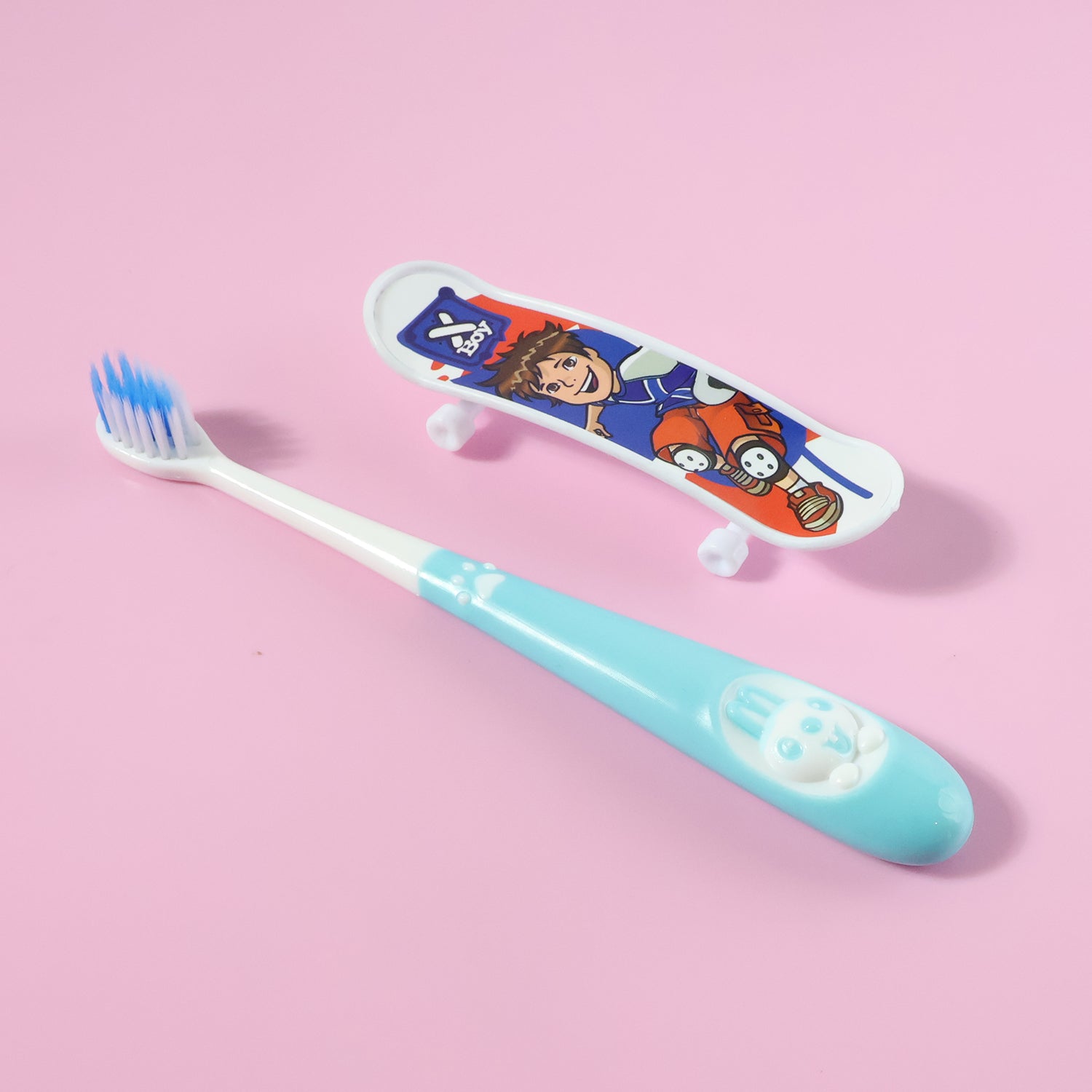 Close view of soft bristle toothbrush designed for children's sensitive gums