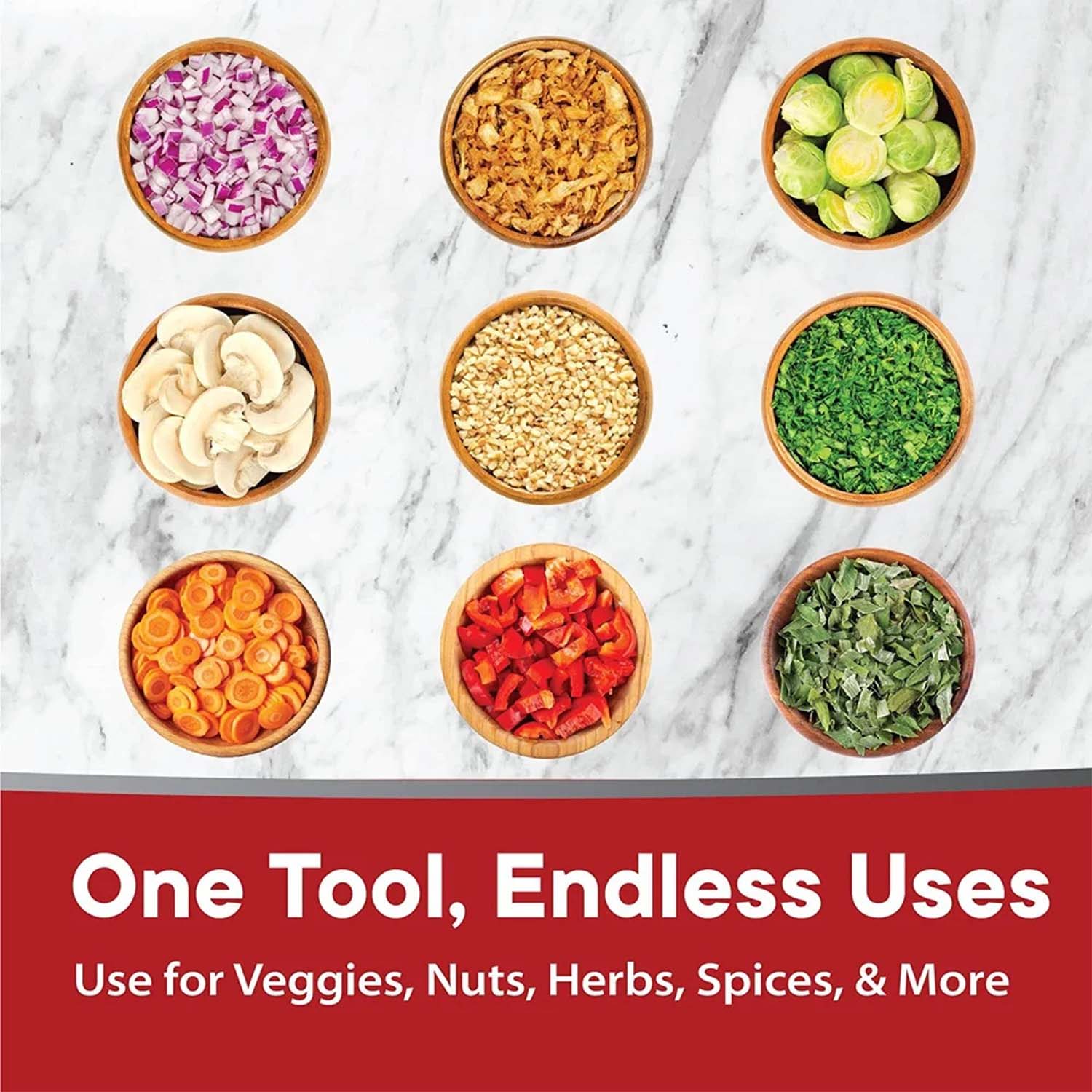 Compact vegetable and fruit chopping device
