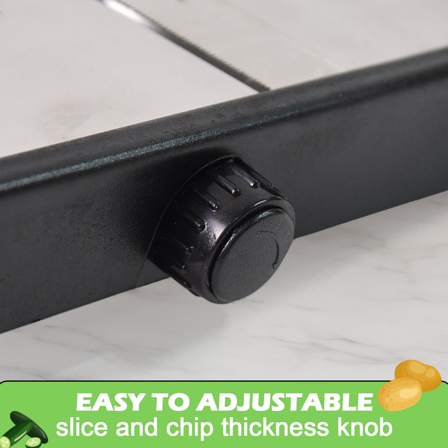 Ergonomic handle of the Supermom adjustable slicer for comfortable and prolonged use.