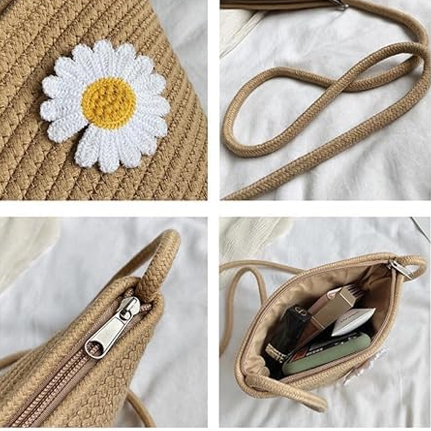 Fashionable floral design jute crossbody bag