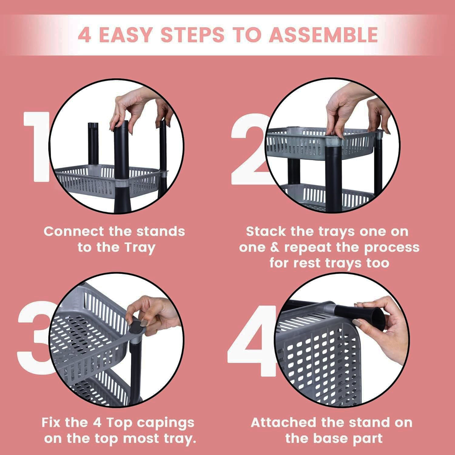 Durable plastic multi-layer storage rack featuring vented baskets for airflow
