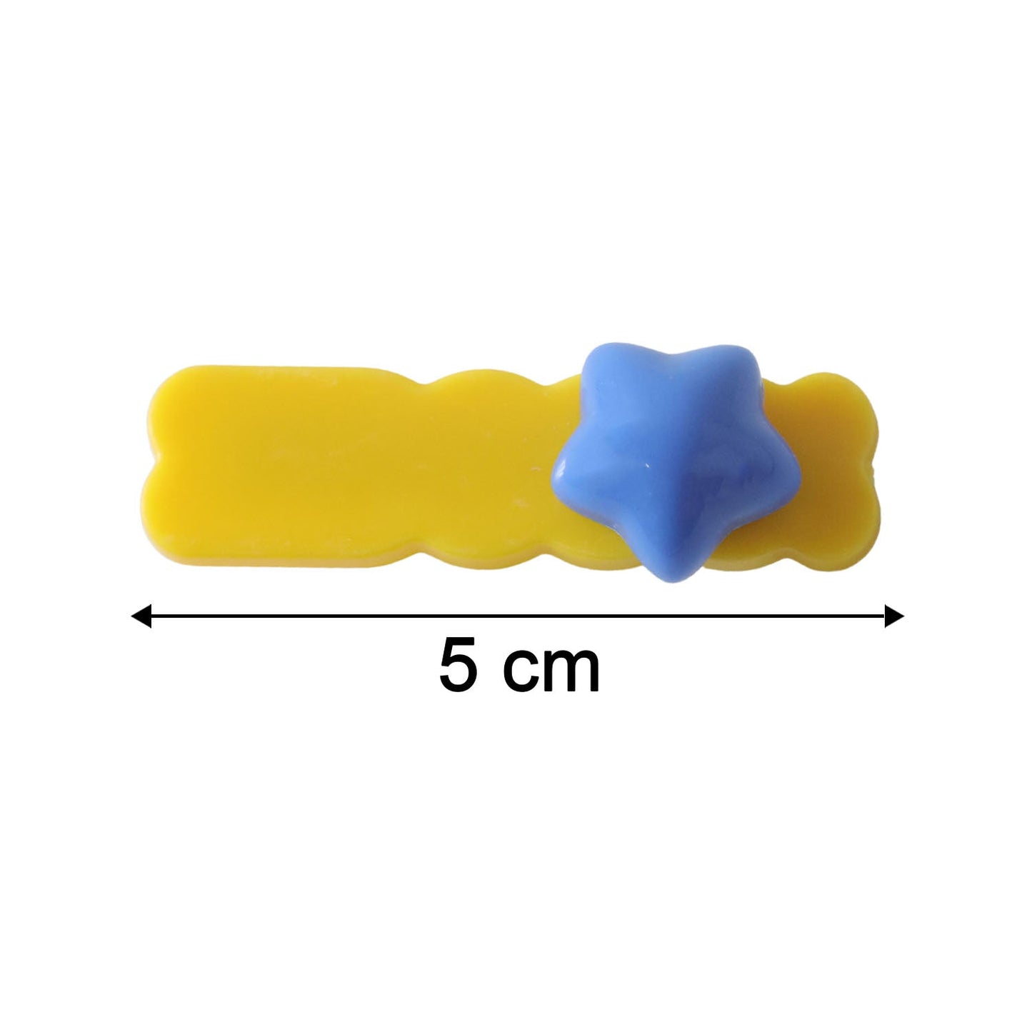 Hair clip size reference image showing star design hair accessories dimensions