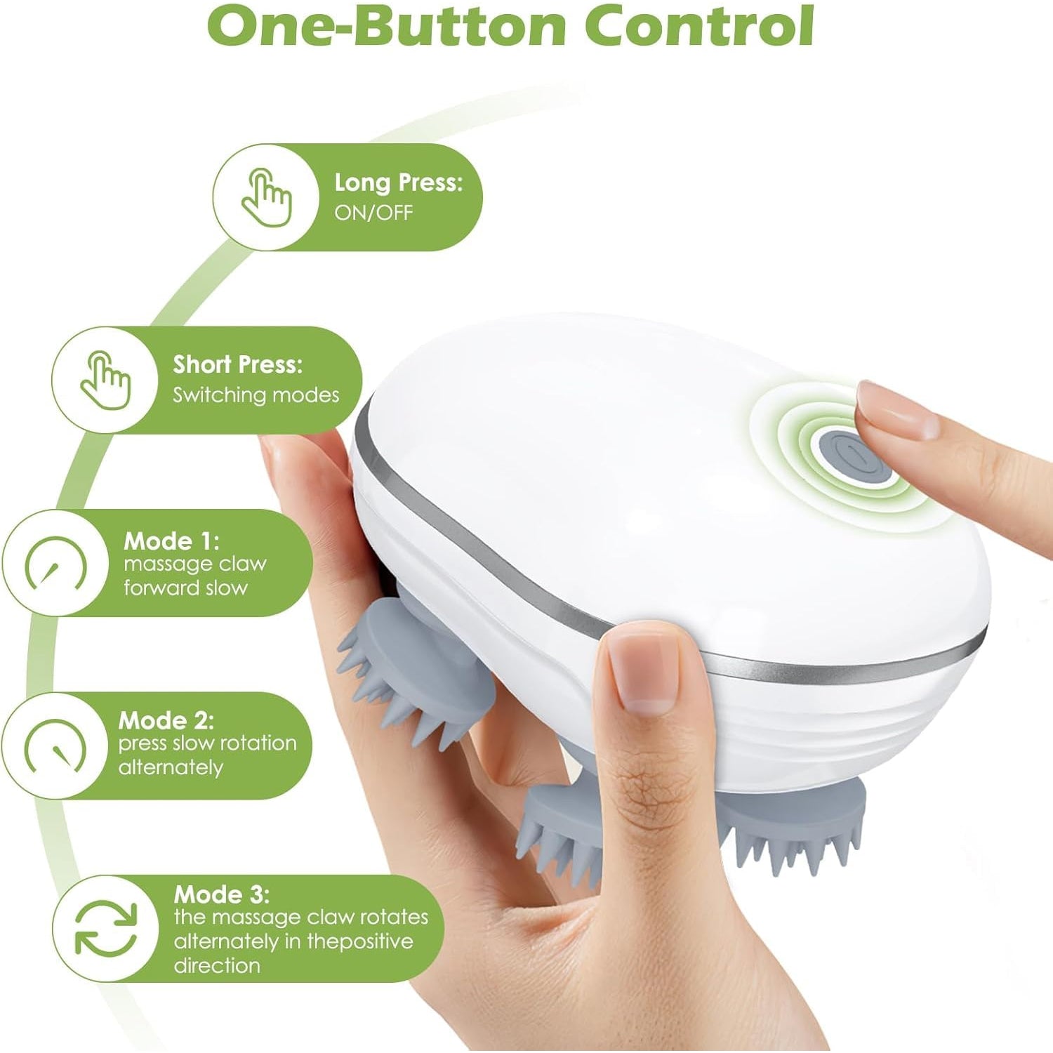 Close-up of detachable massage heads for electric scalp massager