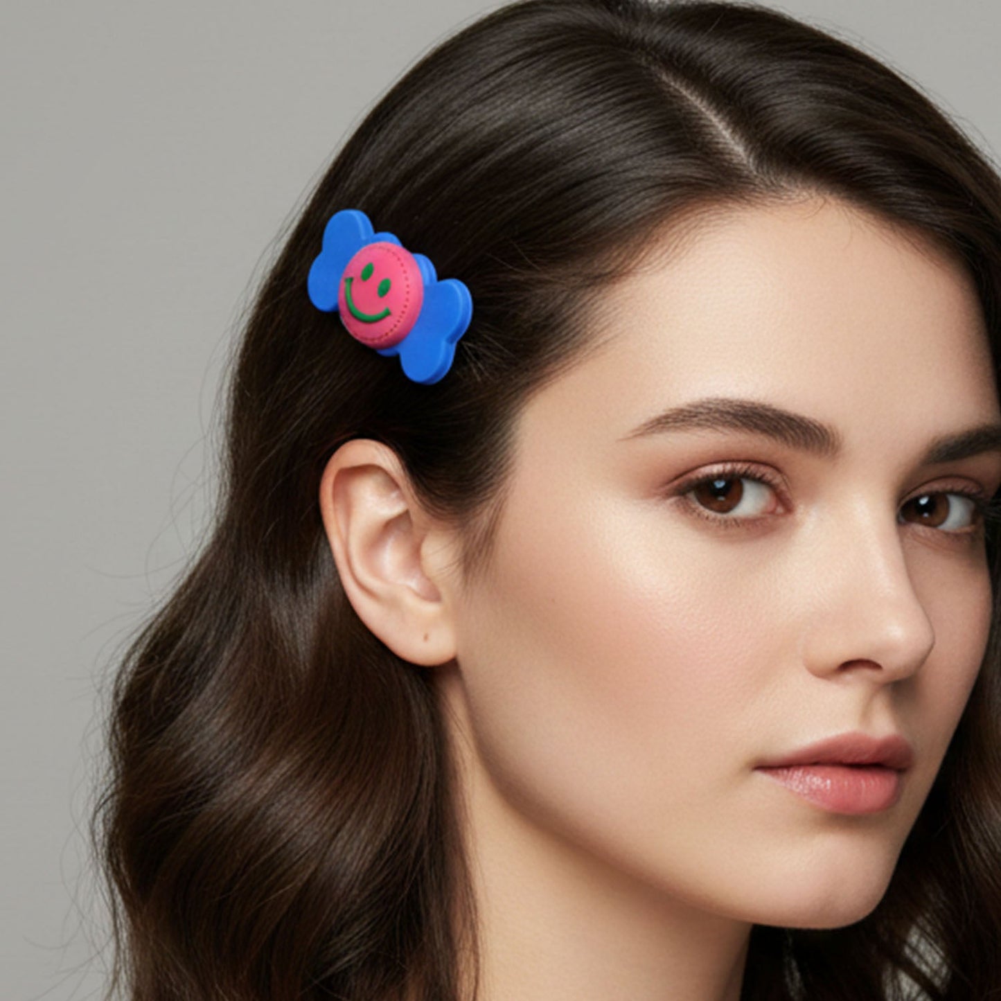 Playful cartoon smiley candy hair clip for girls and women