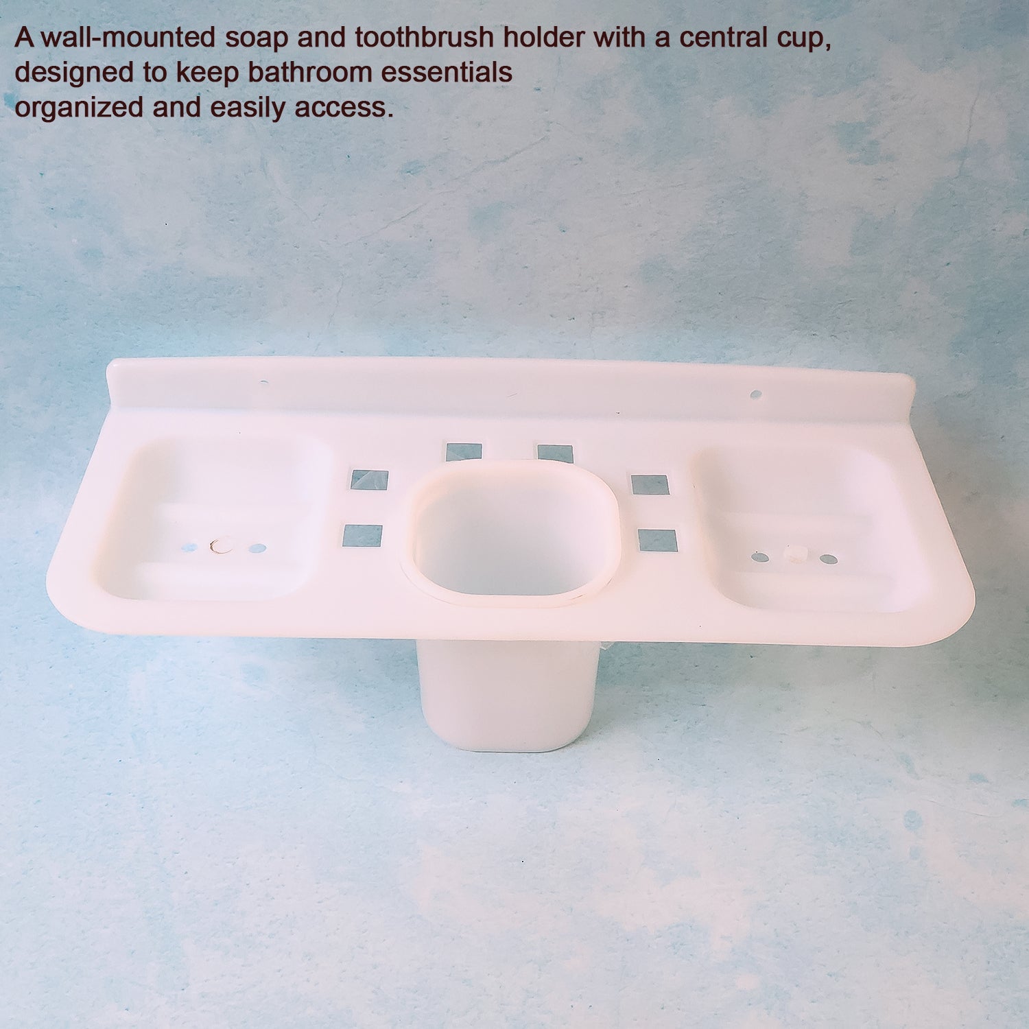 Close-up of the two-part plastic soap dish separated, showing the removable drainage tray.