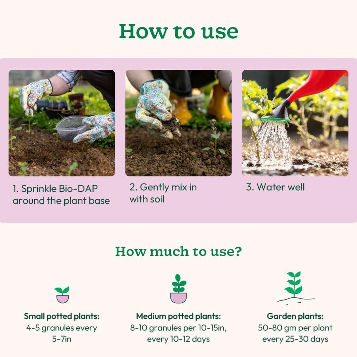 Application of red organic soil fertilizer granules near plant roots