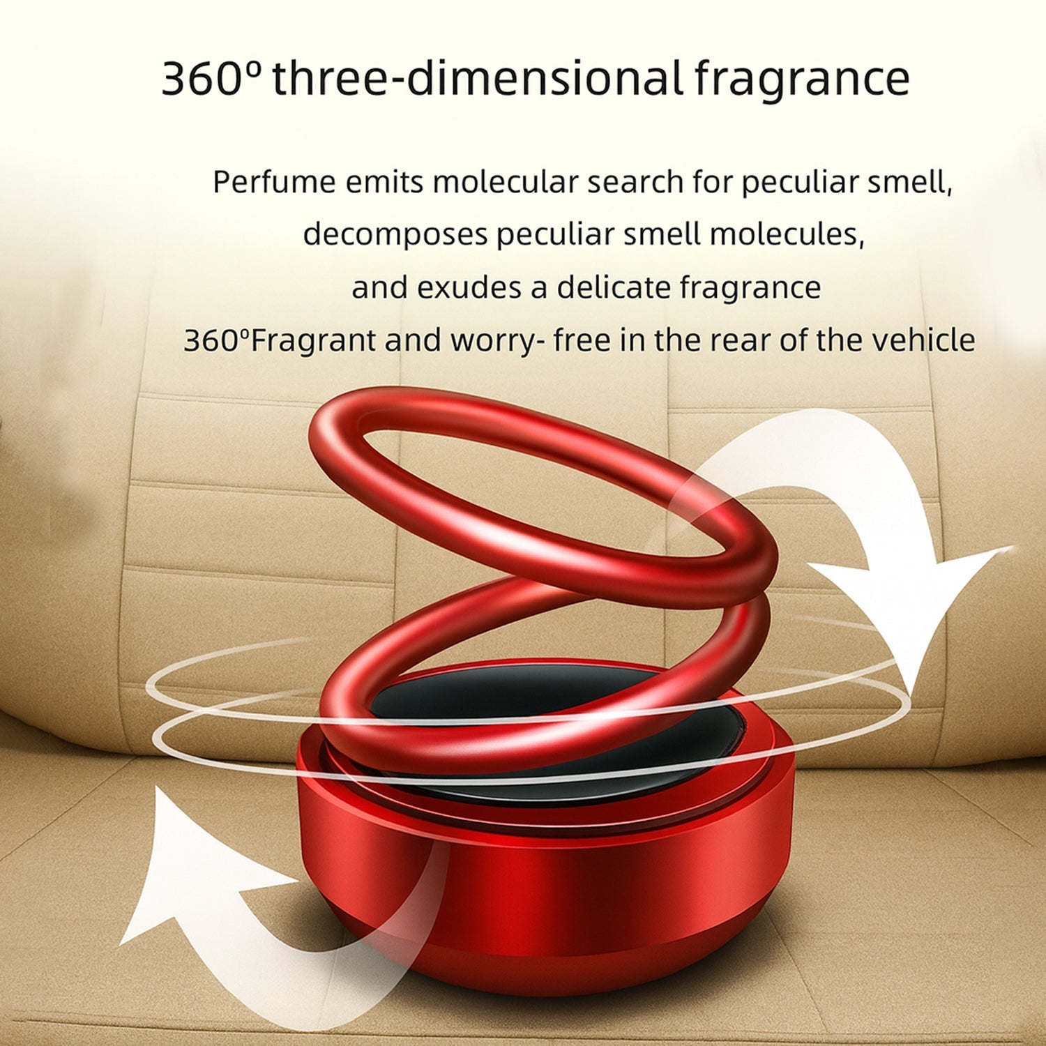 Decorative solar-powered swinging ring diffuser for car