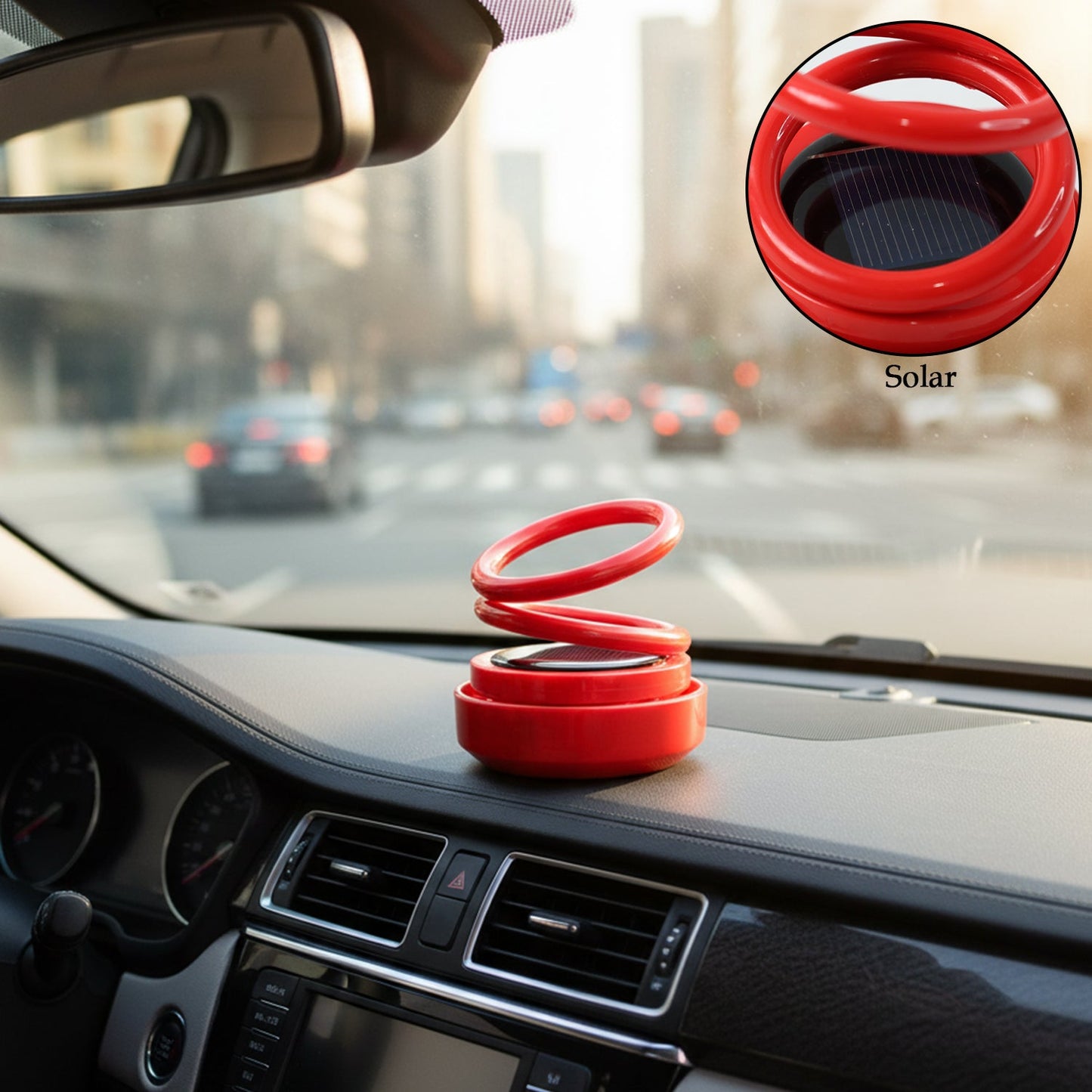 Rotating solar aroma diffuser installed inside car interior