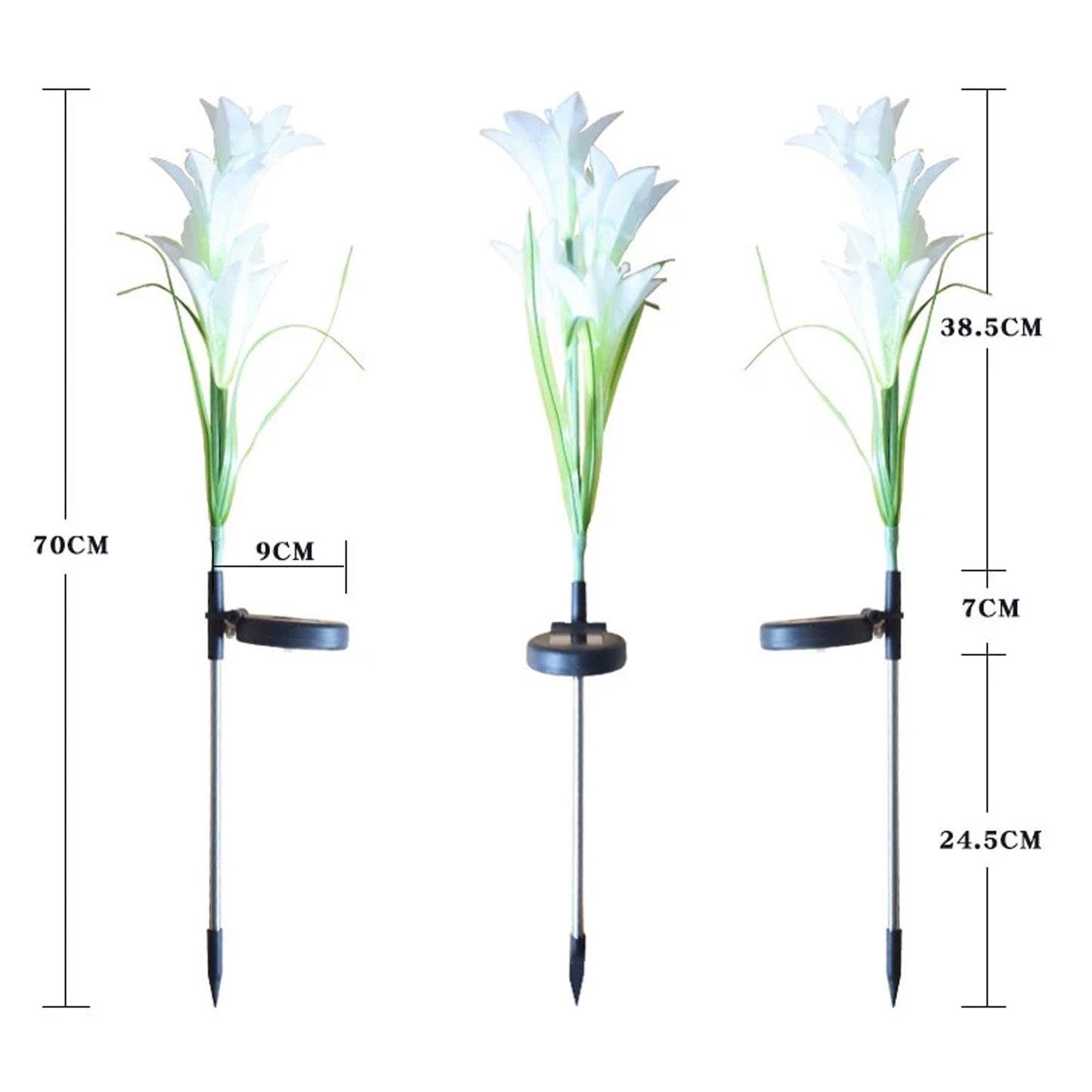 Dimension representation of solar garden flower lights approximately 40 cm tall