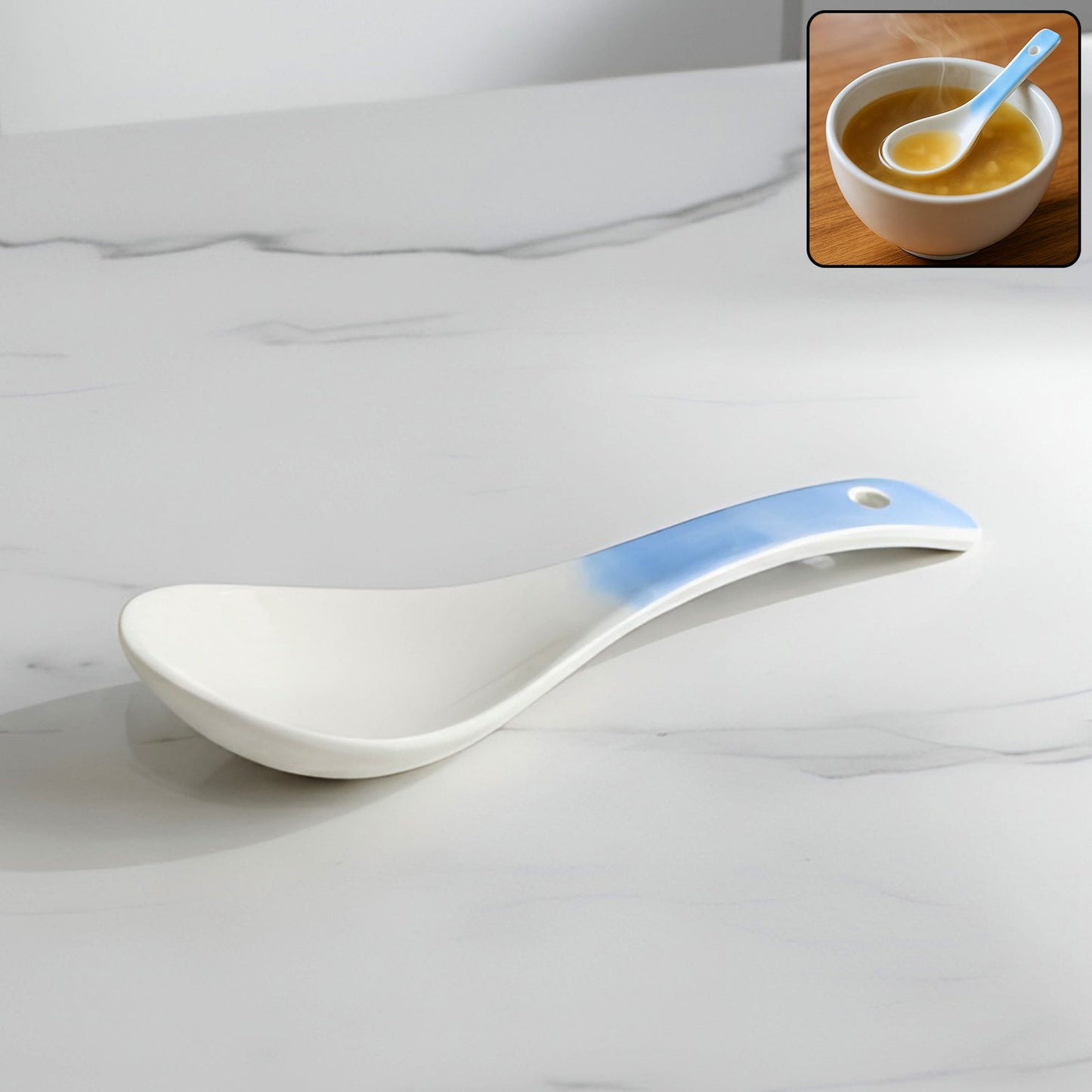Premium ceramic serving spoon with ergonomic handle for soups and curries