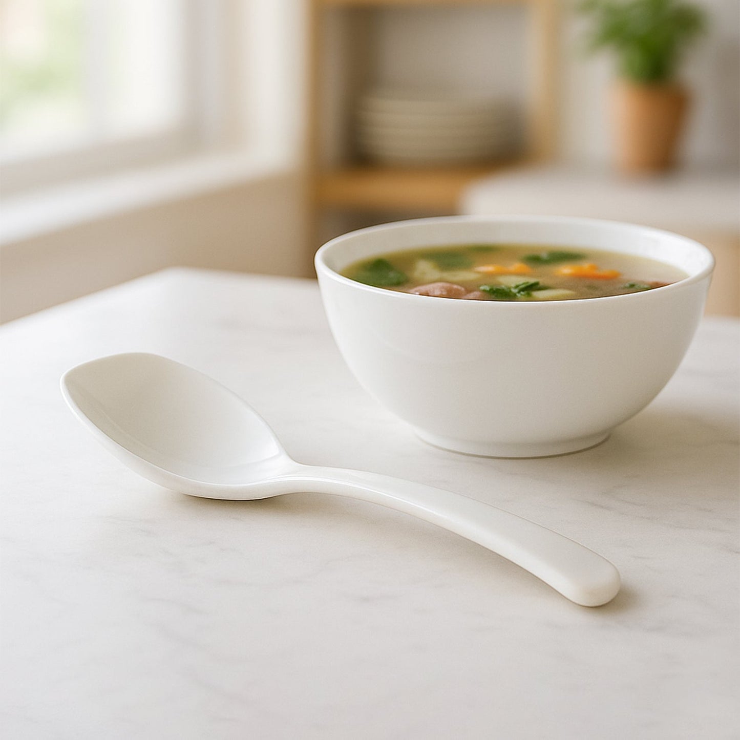 Close-up of non-stick rice serving spoon showing smooth finish