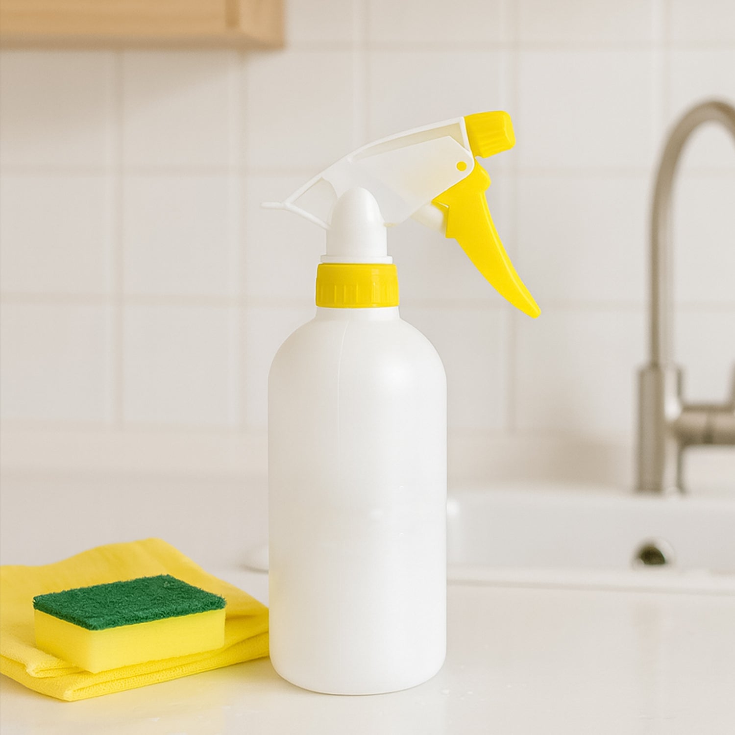 Side profile of 500ml floral plastic spray bottle emphasizing leak-proof construction