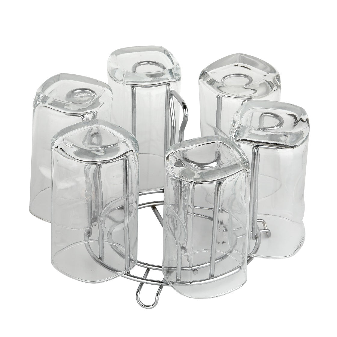 Compact Stainless Steel Glass Stand holding various drinkware items.
