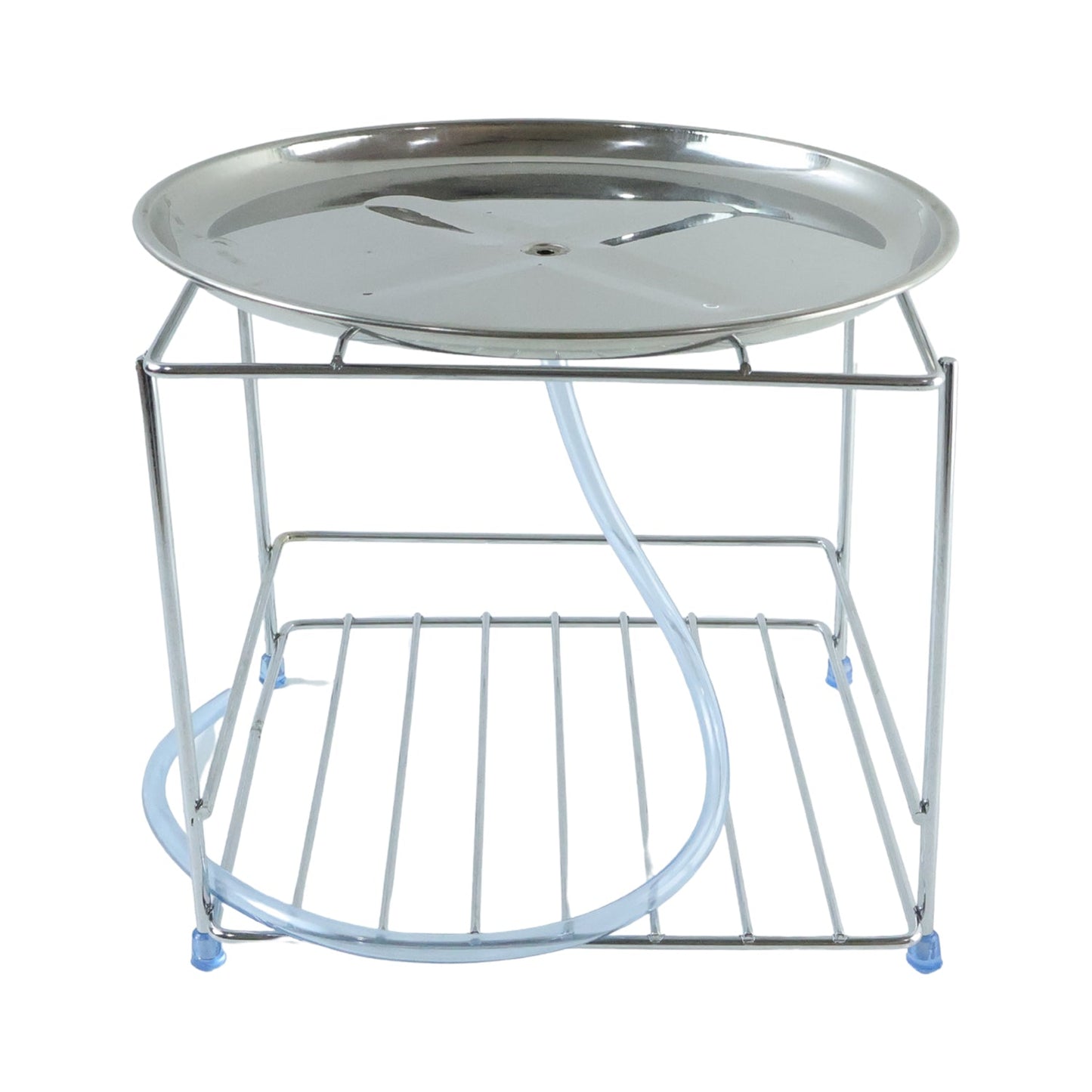 Stainless steel utensil rack with top tray and bottom shelf